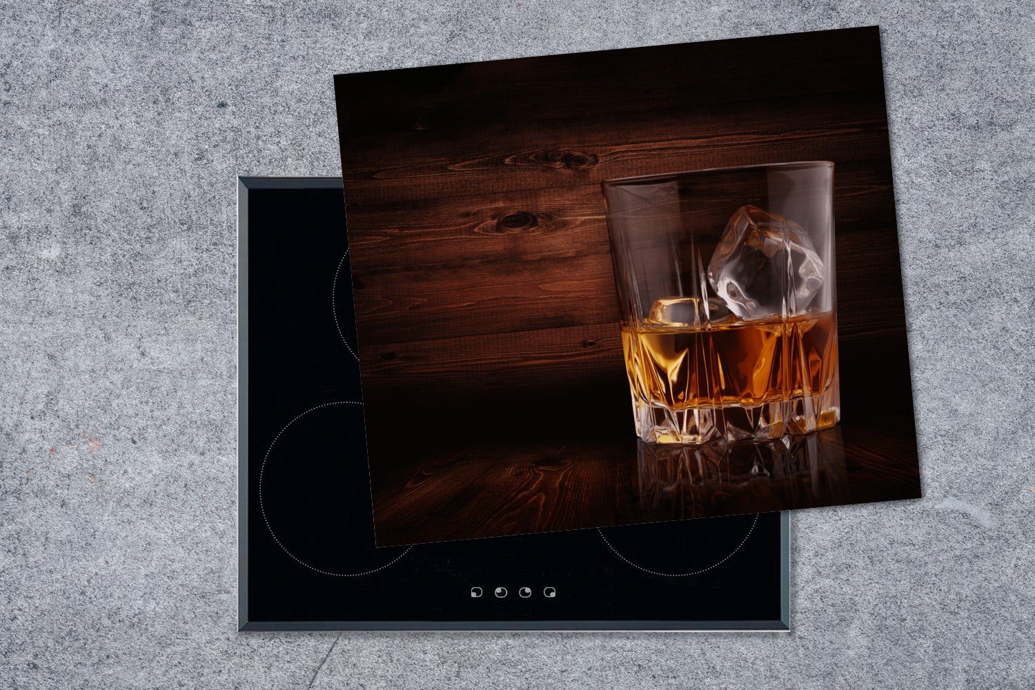 Ceranfeldabdeckung - (1 cm, tlg), Herdblende-/Abdeckplatte Arbeitsfläche - MuchoWow Vinyl, Mobile Glas, - Whiskey nutzbar, Alkohol 60x52 Induktionsschutz