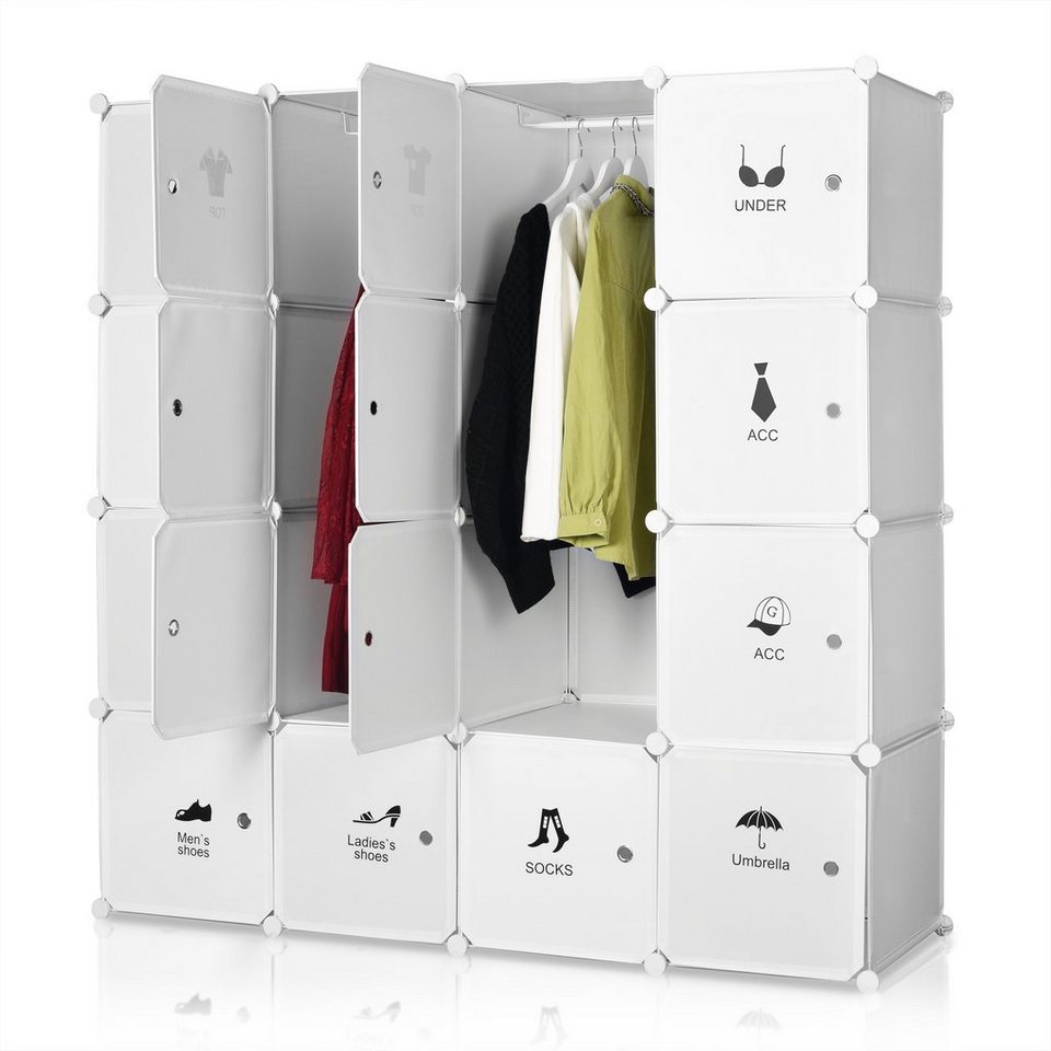 Kleiderschrank Stecksystem Holzoptik 8 Fächer Kunststoff Garderobenschrank XXL