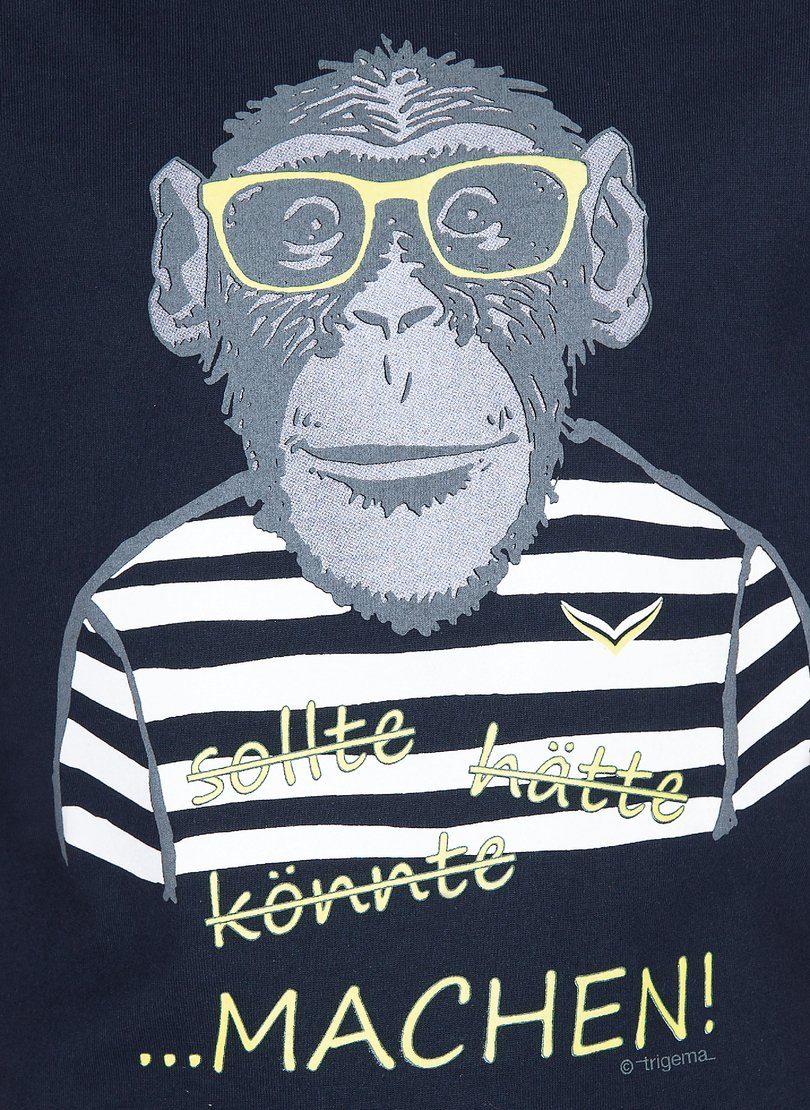 Trigema T-Shirt TRIGEMA mit großem Affen-Druckmotiv T-Shirt navy