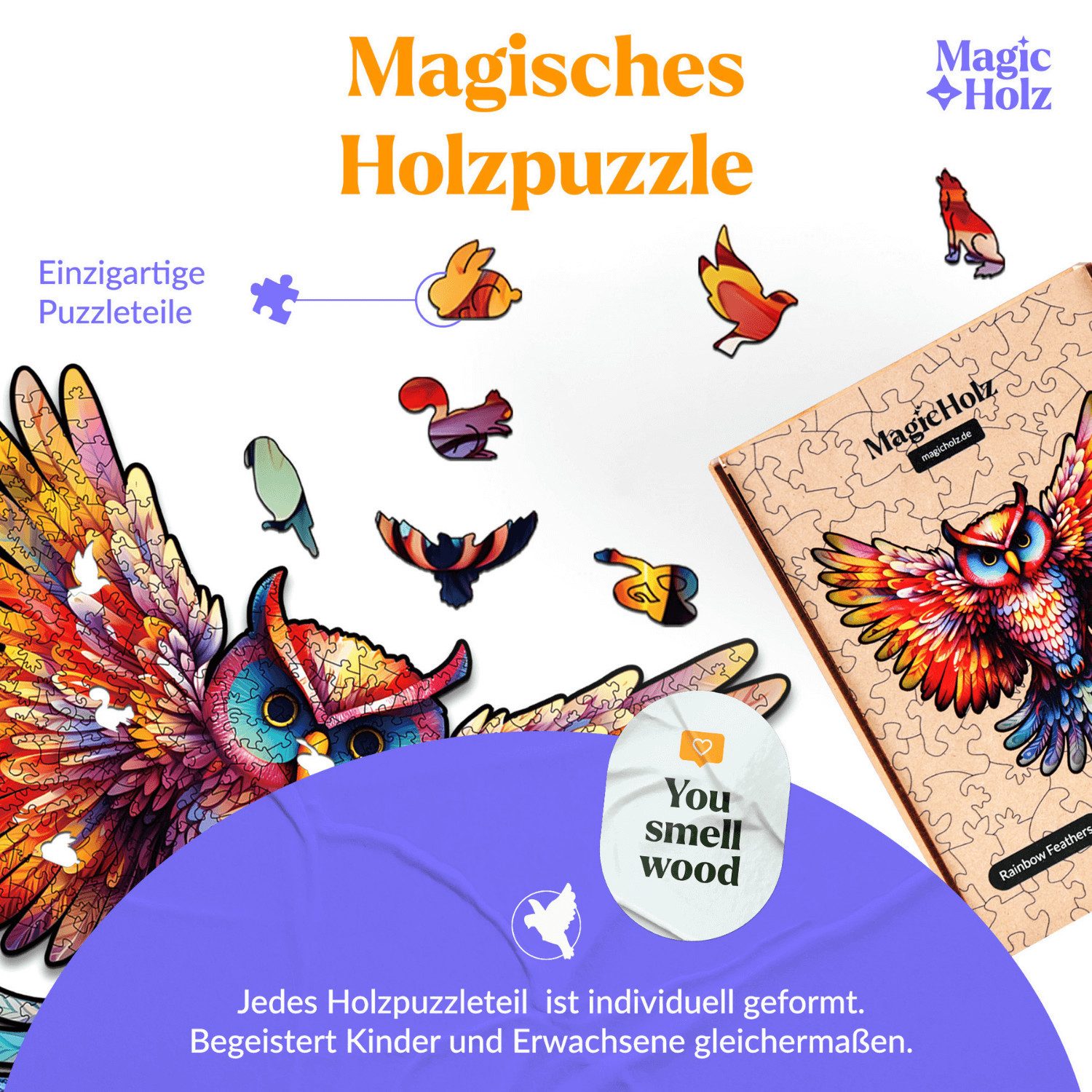 MagicHolz Puzzle MagicHolz Regenbogenfeder Eule Holzpuzzle, 279 Puzzleteile günstig online kaufen