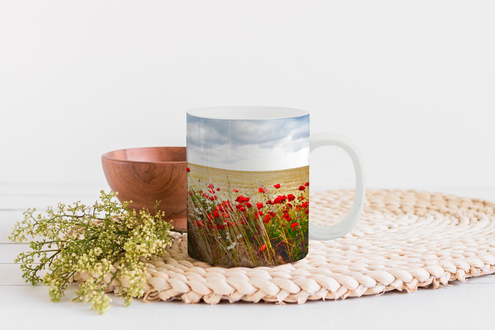 Geschenk - Kaffeetassen, Blumen Rot, Becher, - Wolken Teetasse, Teetasse, Tasse MuchoWow Keramik,