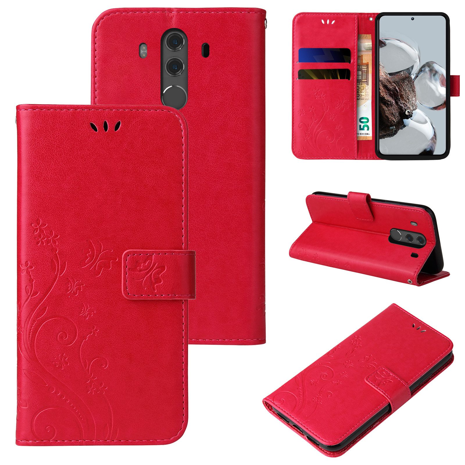 Tec-Expert Handyhülle Cover Tasche Hülle für Huawei Mate 10 Pro 6,0 Zoll, Klapphülle Case mit Kartenfach Fliphülle aufstellbar, Motiv Blumen