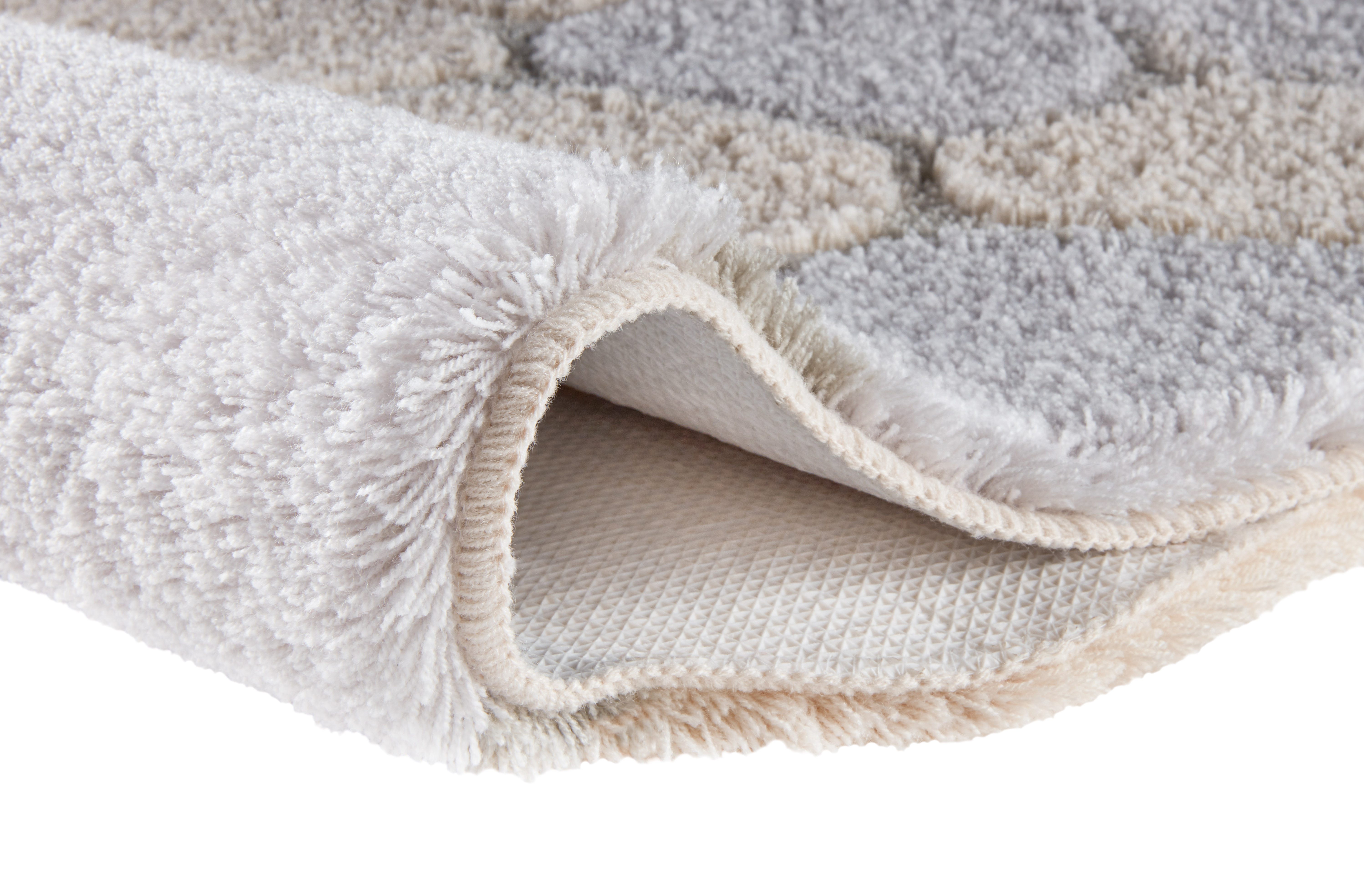 Kleine Wolke Badematte Brick, Höhe 22 mm, rutschhemmend beschichtet, fußbodenheizungsgeeignet, Polyester, rechteckig, Zweifarbiger Stein-Look in Creme & Grau mit geschwungenen Formen