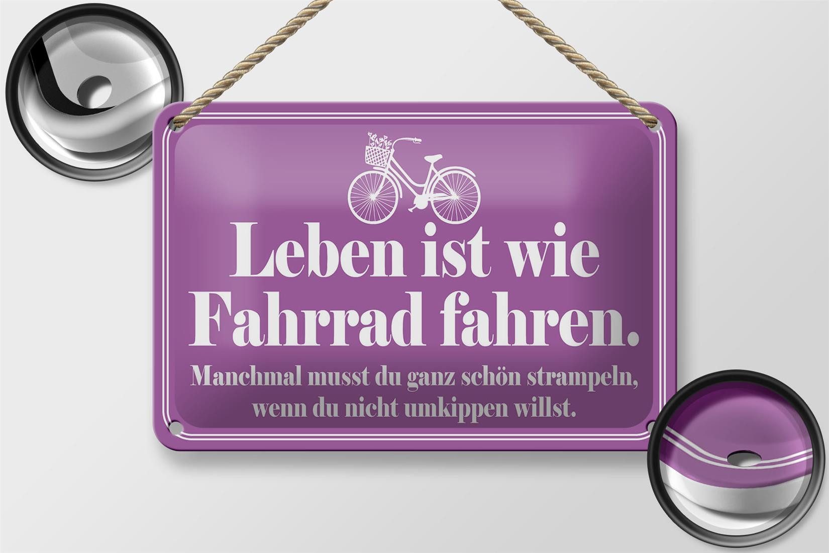 Femer GmbH Metallschild Spruch 18x12cm Leben ist wie Fahrrad fahren, (1 St), gewölbte Oberfläche, abgerundete Ecken, umgeschlagene Kanten