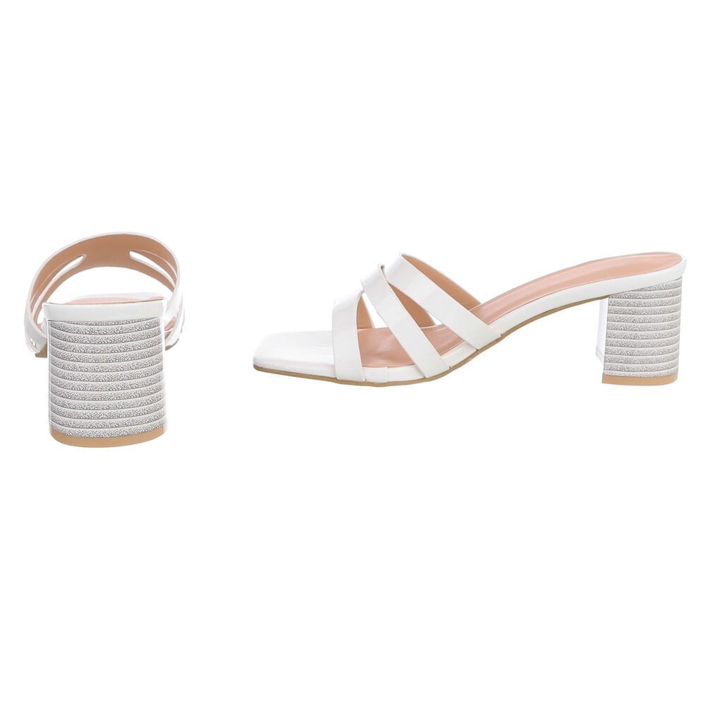 Ital-Design Damen Sandalette mit Blockabsatz und Riemen Pantolette (91971134) Blockabsatz Sandalen & Sandaletten in Weiß – Bild 5 von 5