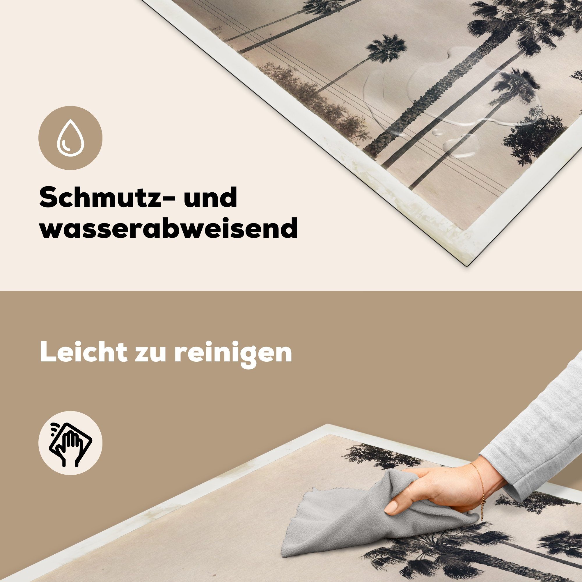 (1 Vintage MuchoWow cm, tlg), Palme Arbeitsplatte 78x78 für - Vinyl, - Ceranfeldabdeckung, Herdblende-/Abdeckplatte küche Sepia,