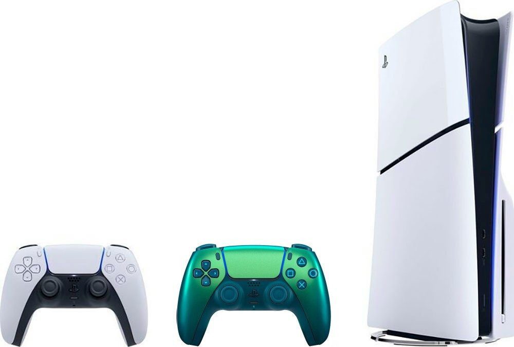 Playstation PS5 Disk Slim E-Chassis + 2. Con Chroma Teal 1TB (Konsolen-Bundle), 4K UHD Gaming, Schnelle Ladezeiten, VR-Unterstützung