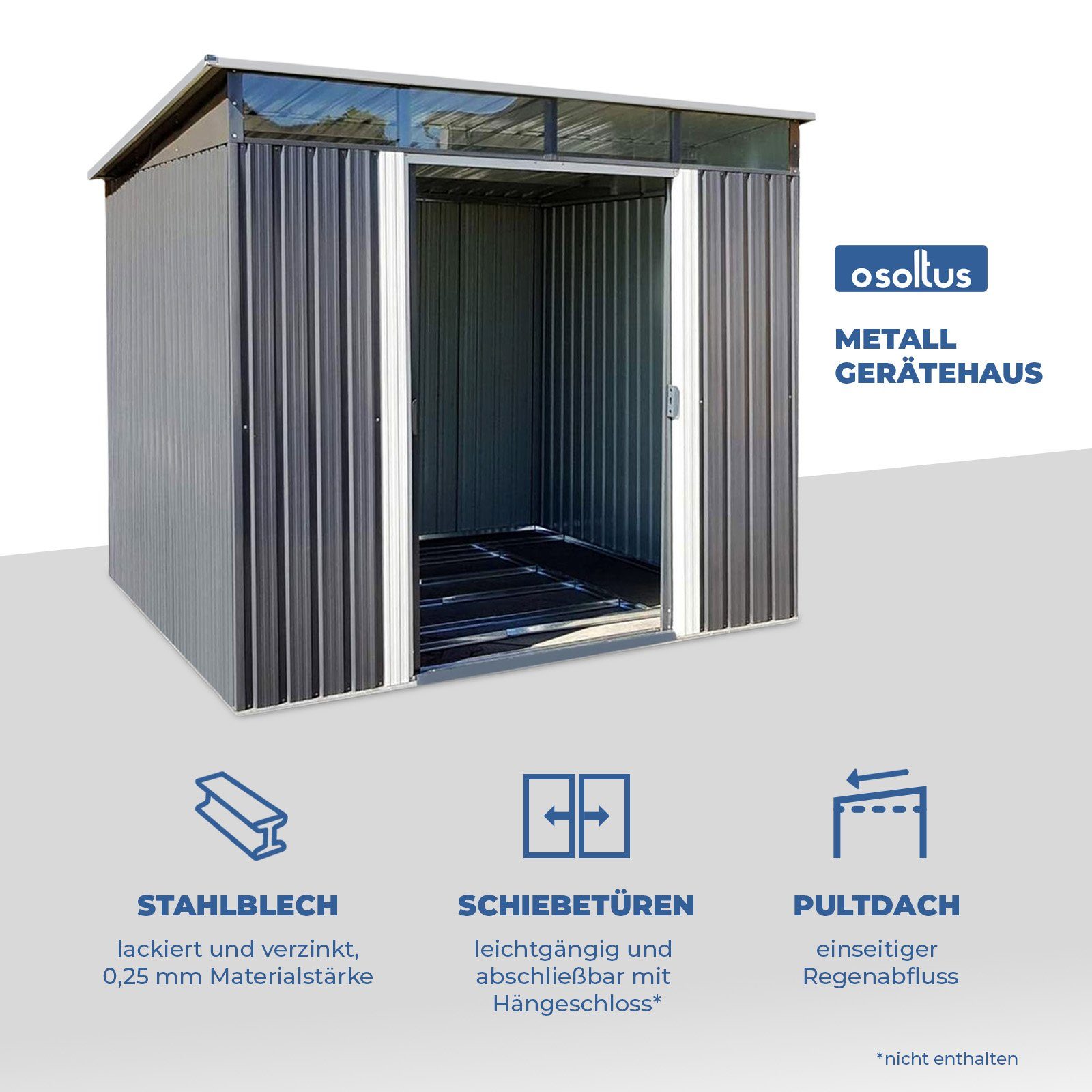 osoltus Vordach »osoltus Metall Gerätehaus Pultdach Geräteschuppen