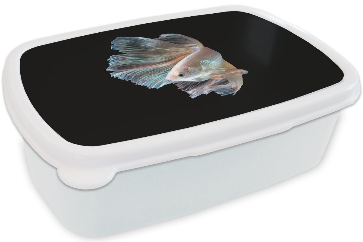 MuchoWow Lunchbox Fisch Erwachsene, Brotbox (2-tlg), Jungs und Kinder für Kunststoff, und Brotdose, weiß Mädchen - Schwanz für - Schwarz