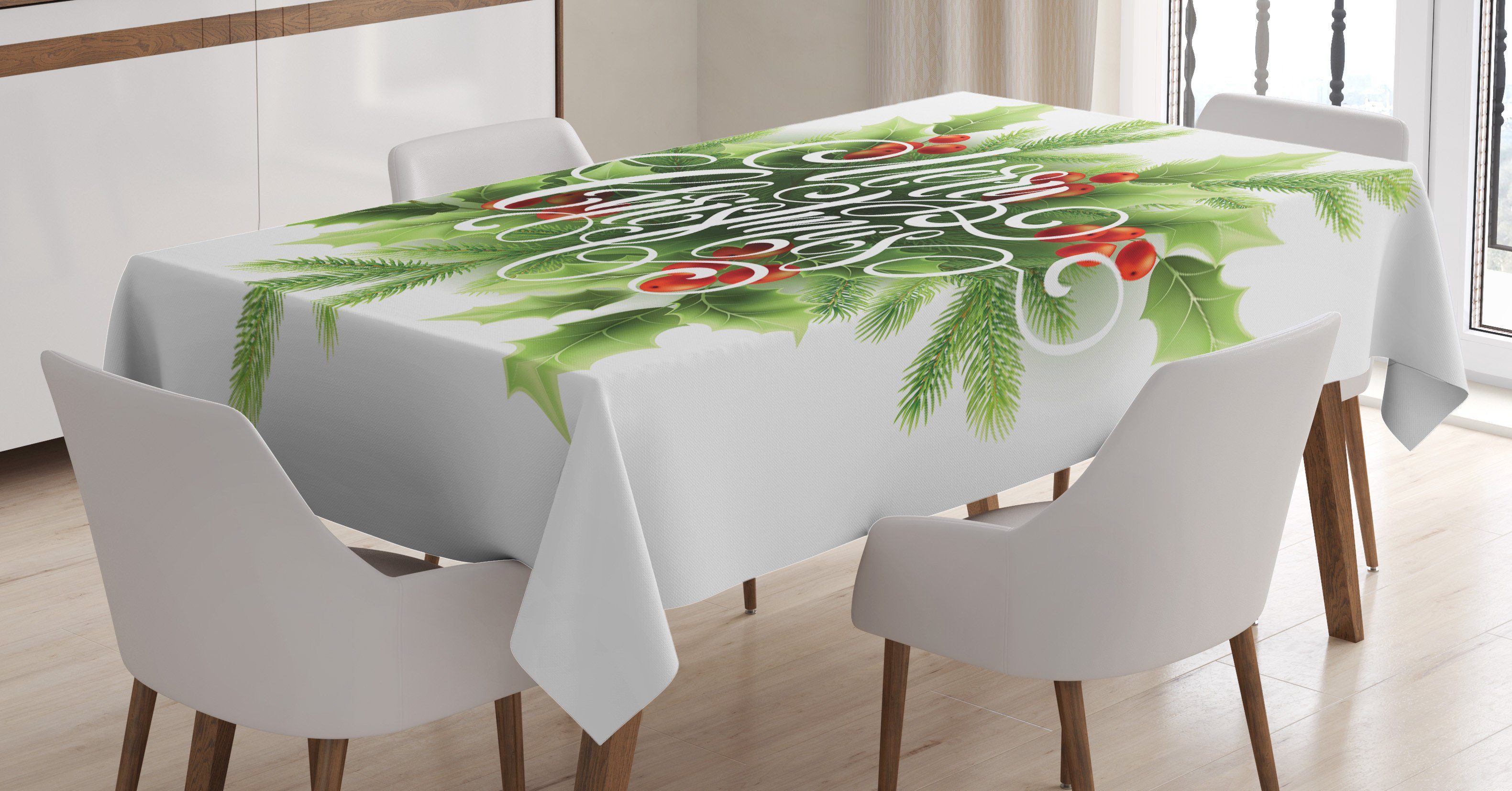 Abakuhaus Tischdecke Farbfest Waschbar Für den Außen Bereich geeignet Klare Farben, Weihnachten Kursivbeschriftung Blätter
