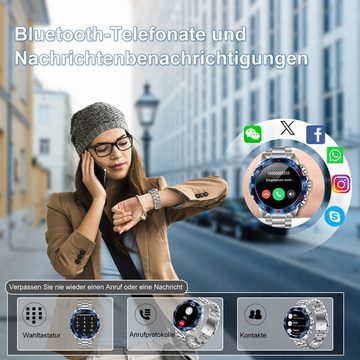 HYIEAR Smartwatch Damen Herren, 1,43", IP67 wasserdicht, für Android/iOS Smartwatch, 1-tlg., Wird mit USB-Ladekabel geliefert., Sportarmbänder, Gesundheitsfunktionen, individuelle Zifferblätter