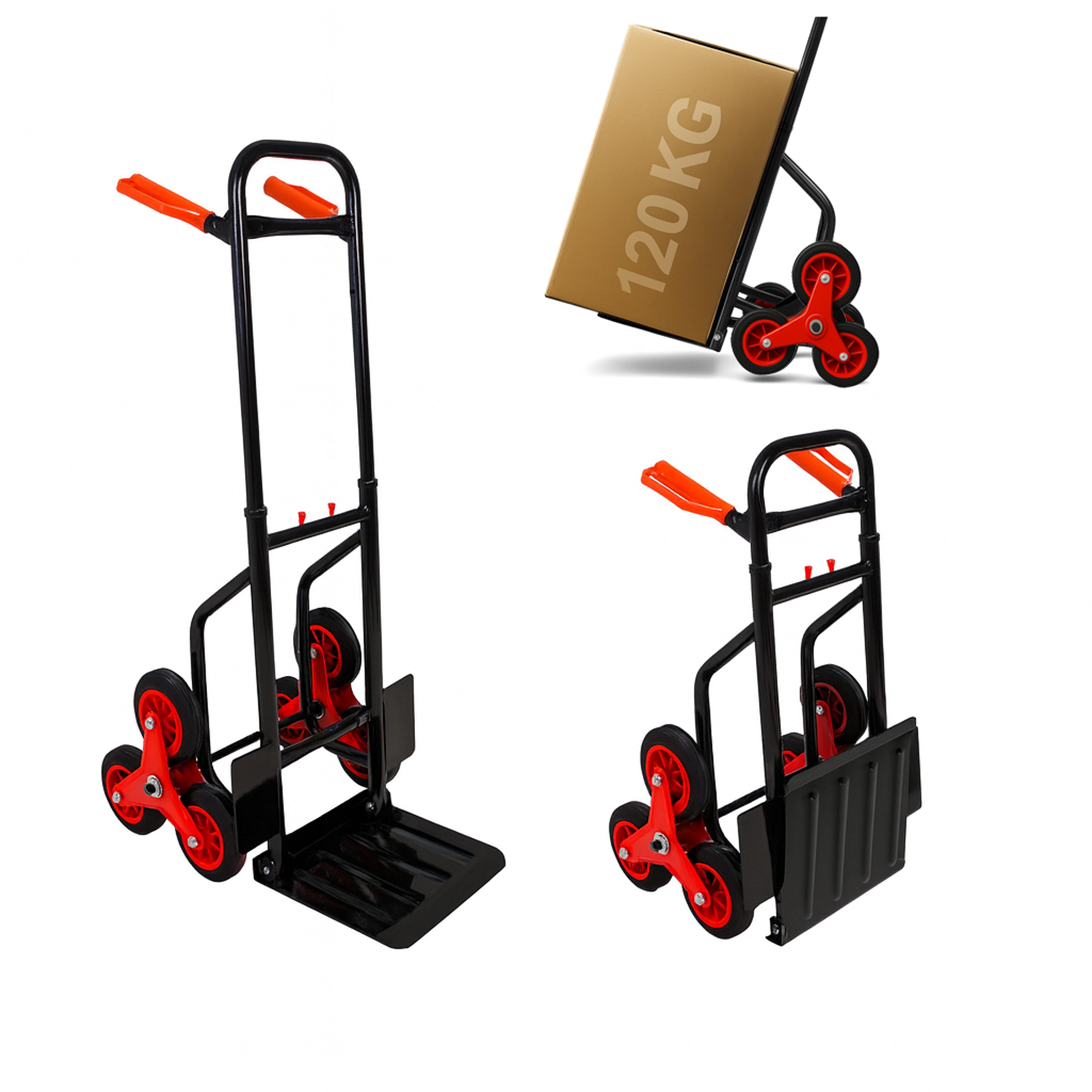 ONDIS24 Sackkarre Transportkarre Transportwagen Stahl schwarz klappbar, bis 120kg belastbar, Dreifach-Polypropylen-Bereifung