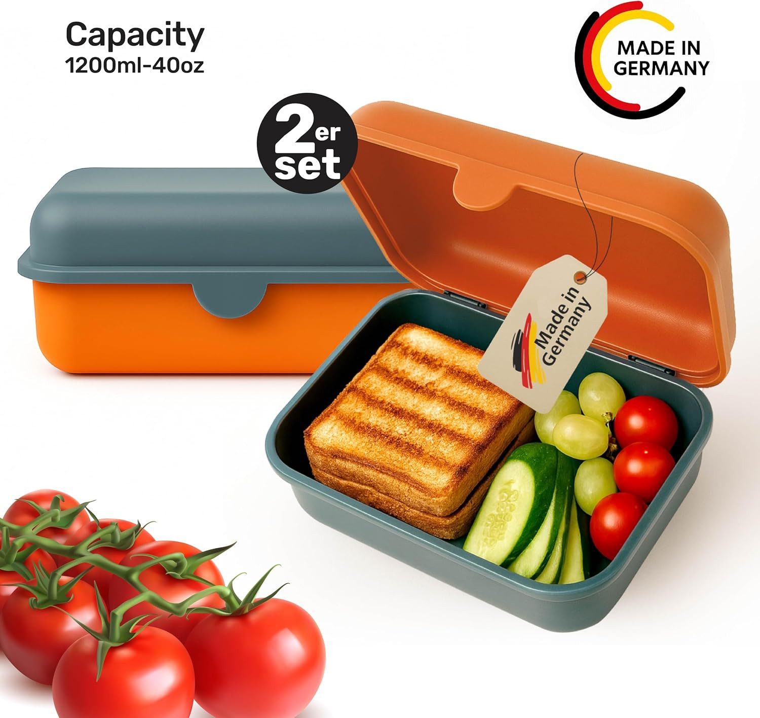 limenda Lunchbox 2er Brotdose Lunchbox Frühstücksbox Snackbox Kinder Erwachsene 1200 ml, (2er-Set, 2 Brotdosen mit austauschbaren Deckeln), BPA-frei, spülmaschinenfest, mikrowellengeeignet, Made in Germany