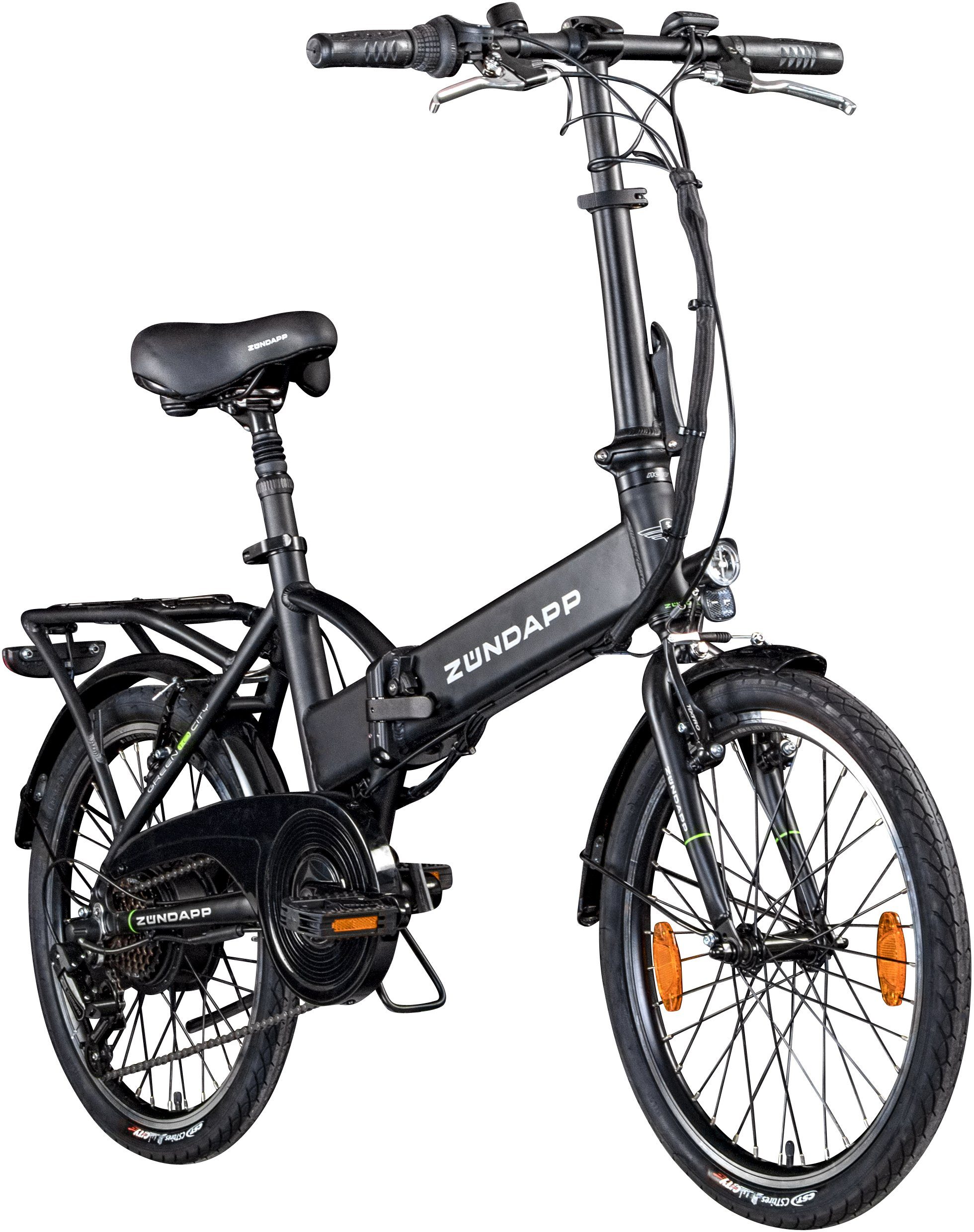 Zündapp E-Bike Klapprad Z101, 6 Gang Shimano Tourney Schaltwerk, Kettenschaltung, Heckmotor, 270 Wh, Pedelec, Elektrofahrrad für Damen u. Herren