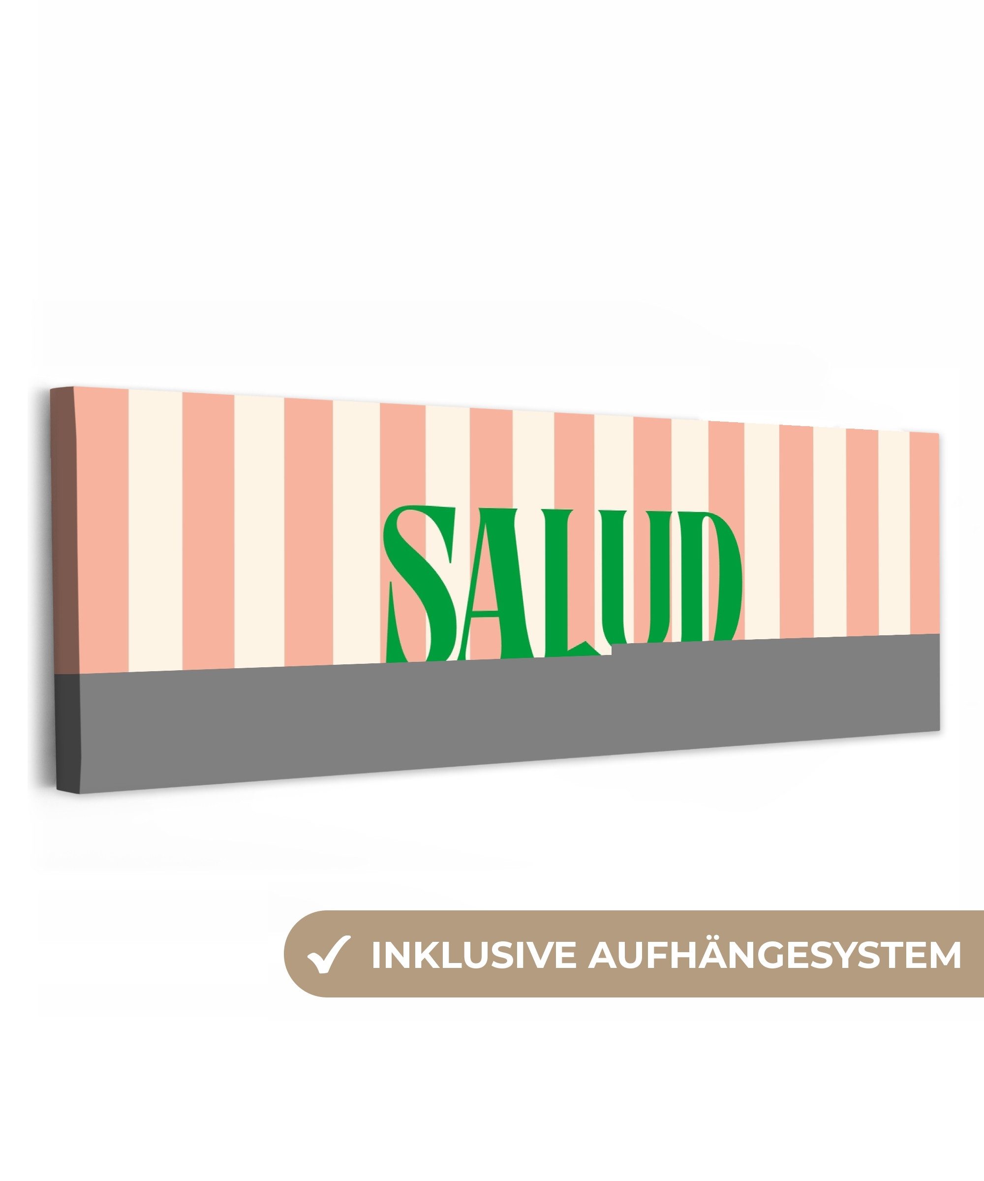 OneMillionCanvasses® Leinwandbild Panorama Zartrosa – Grün – Streifen – Salud, Fotodruck (1 St), Wandbild, Deko Schlafzimmer Wohnzimmer Flur 60x20 cm
