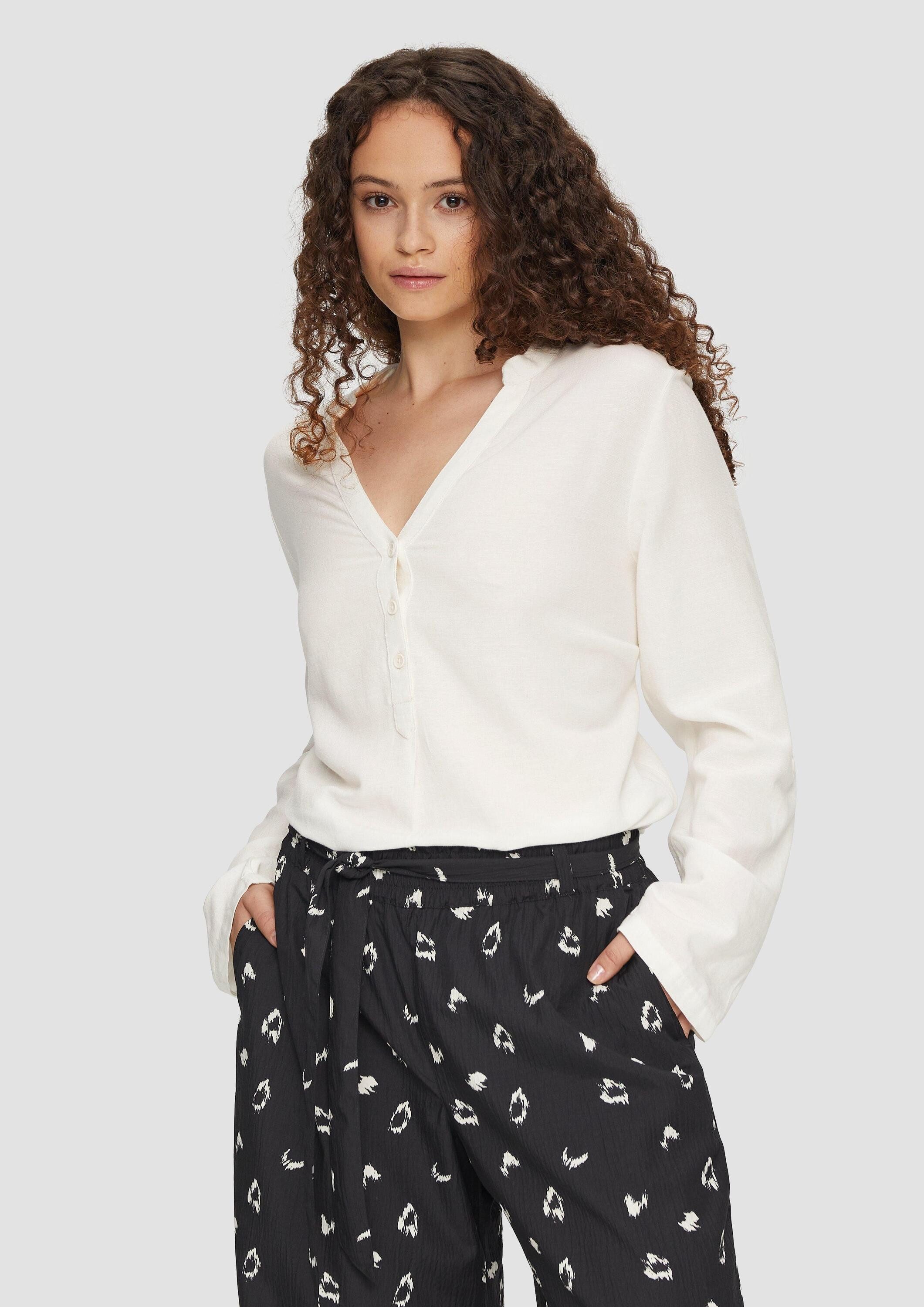 QS Langarmbluse Bluse Bluse mit Stehkragen und Knopfleiste