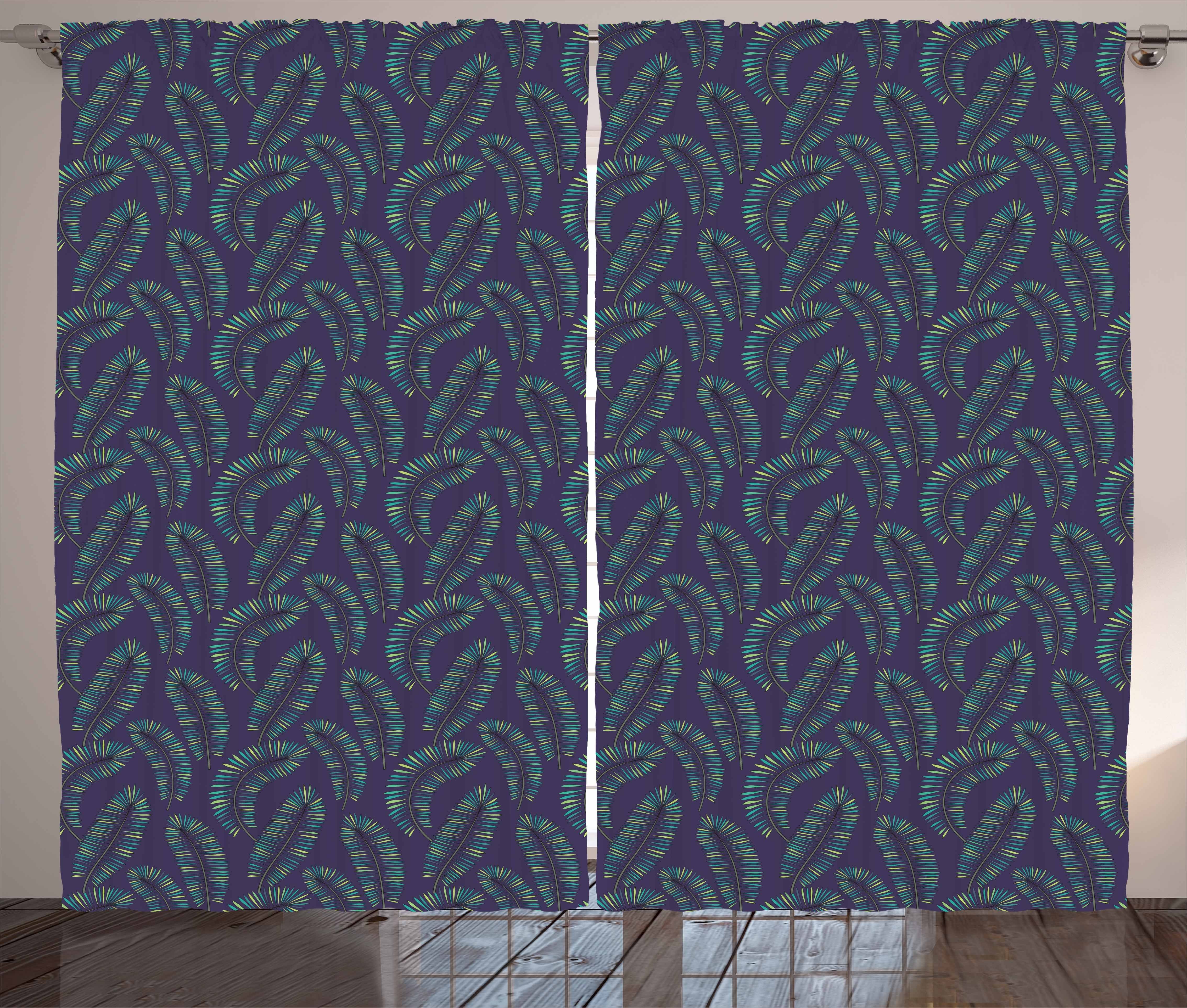 Gardine Schlafzimmer Kräuselband Vorhang mit Schlaufen und Haken, Abakuhaus, Tropisch Botanical Eco-Blatt-Muster