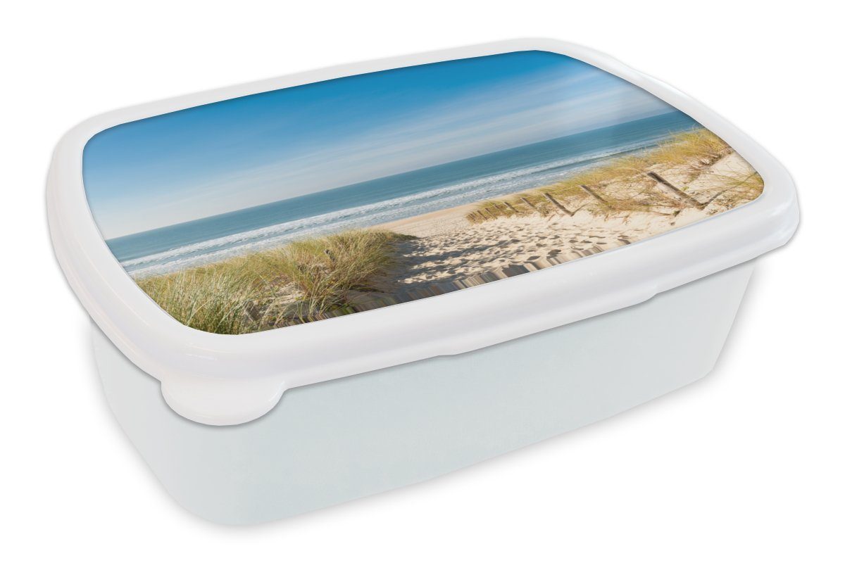 MuchoWow Lunchbox Strand - Meer - Düne - Sand - Sommer, Kunststoff, (2-tlg), Brotbox für Kinder und Erwachsene, Brotdose, für Jungs und Mädchen weiß