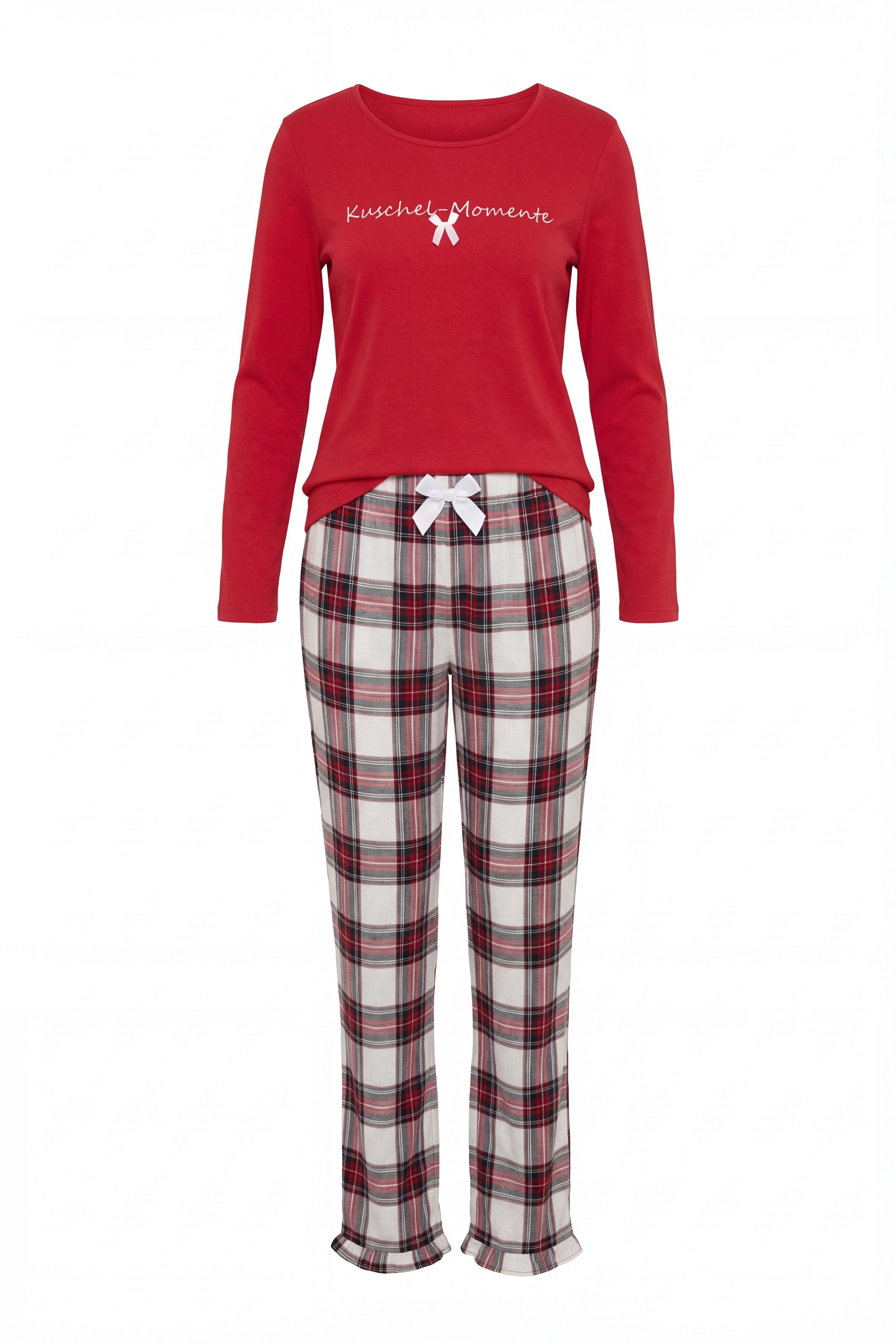 Louis & Louisa Pyjama Louis & Louisa Damen Pyjama "Kuschel-Momente" rot/flanell