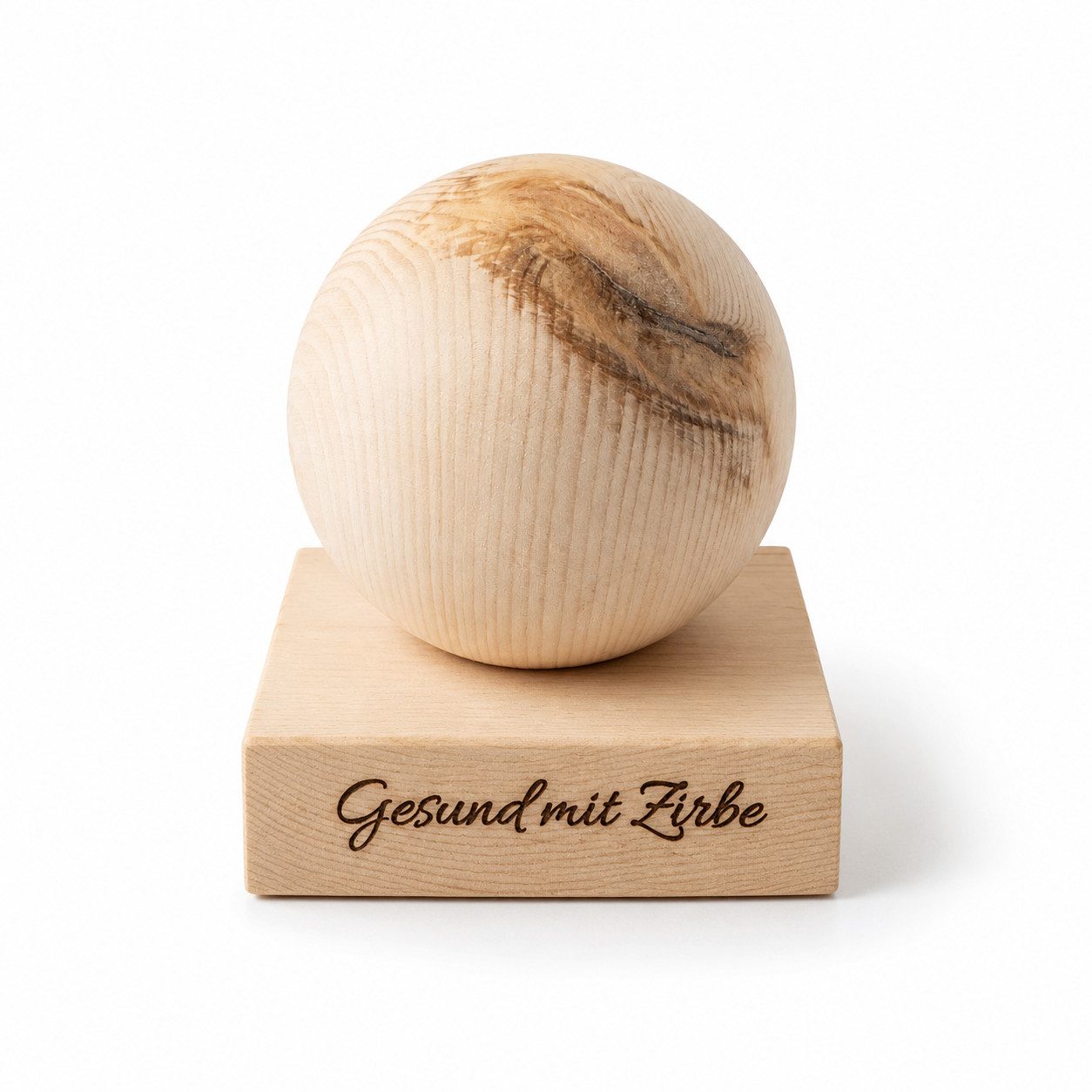 Zirbenvielfalt Dekokugel Zirbenkugel 7 cm aus Zirbenholz mit Untersetzer aus dem Allgäu