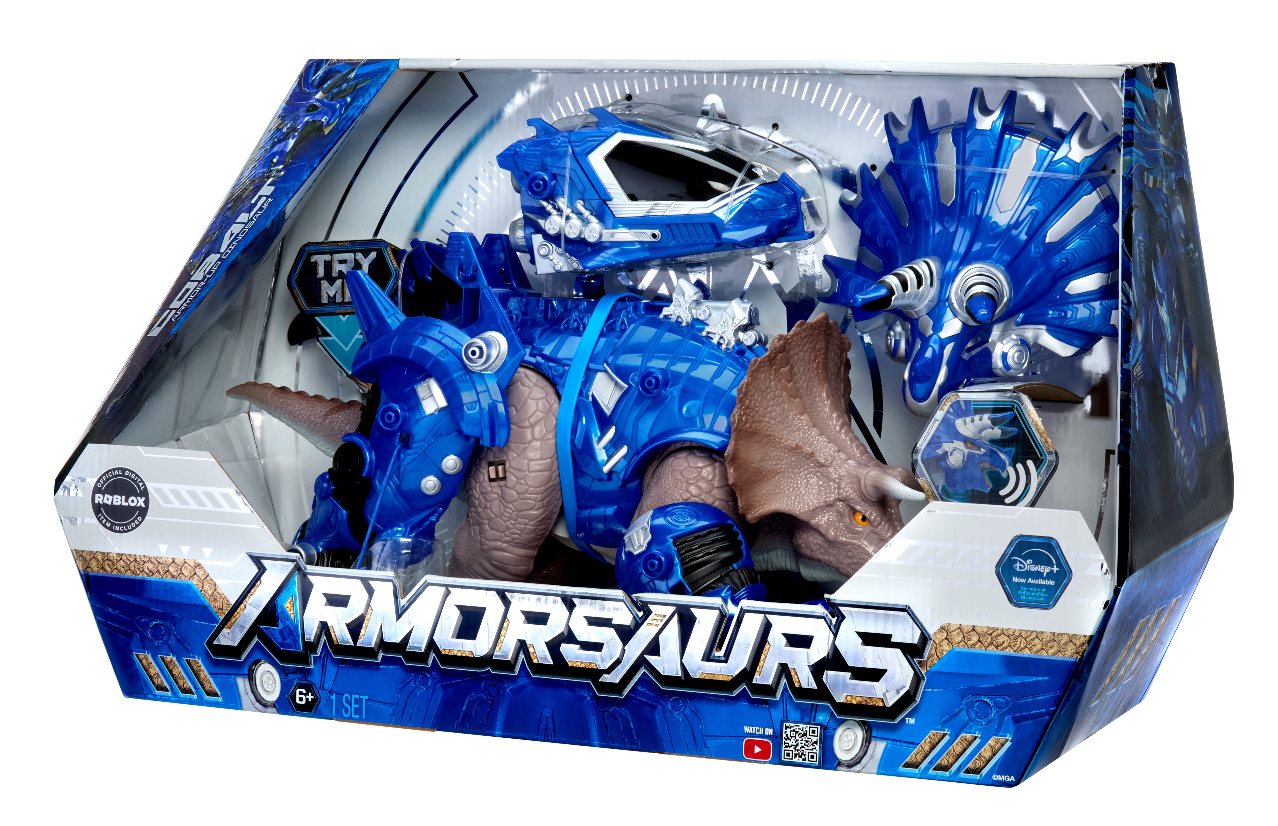 MGA ENTERTAINMENT Actionfigur Armosaurs Armor-Up Dinosaur- Triceratops - Cobalt, mit Soundeffekt