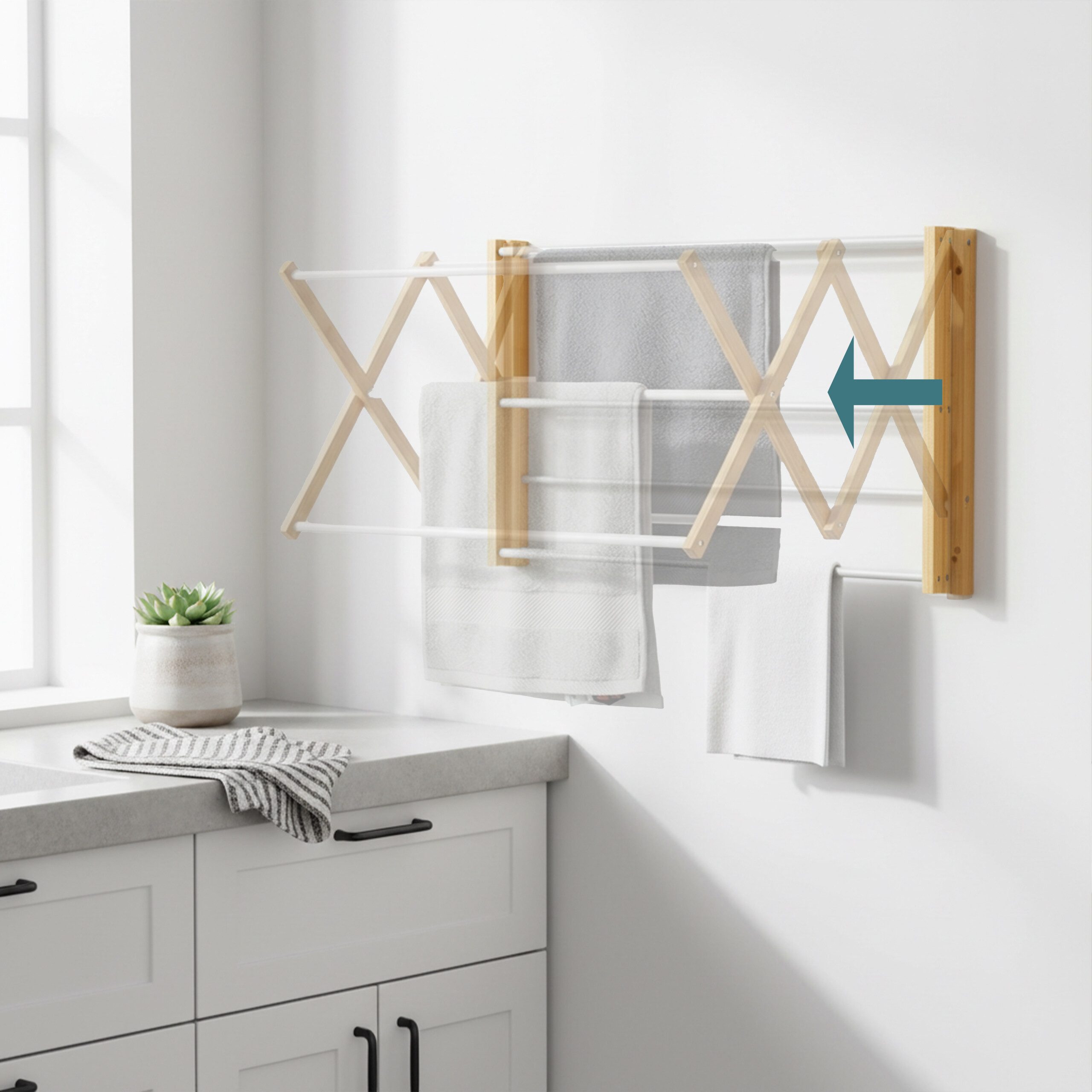 relaxdays Wandwäschetrockner Wäscheständer Wandmontage ausziehbar, Holzoptik-Weiß – Bild 5 von 5
