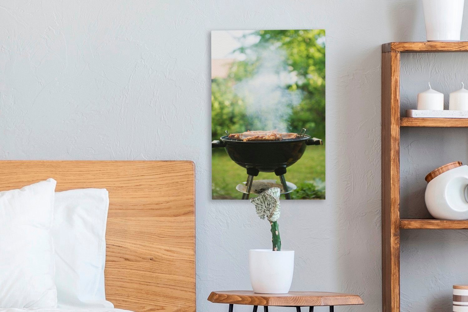 OneMillionCanvasses® Leinwandbild Grillen in einem Gemälde, cm bespannt (1 20x30 fertig Leinwandbild inkl. St), Zackenaufhänger, Garten