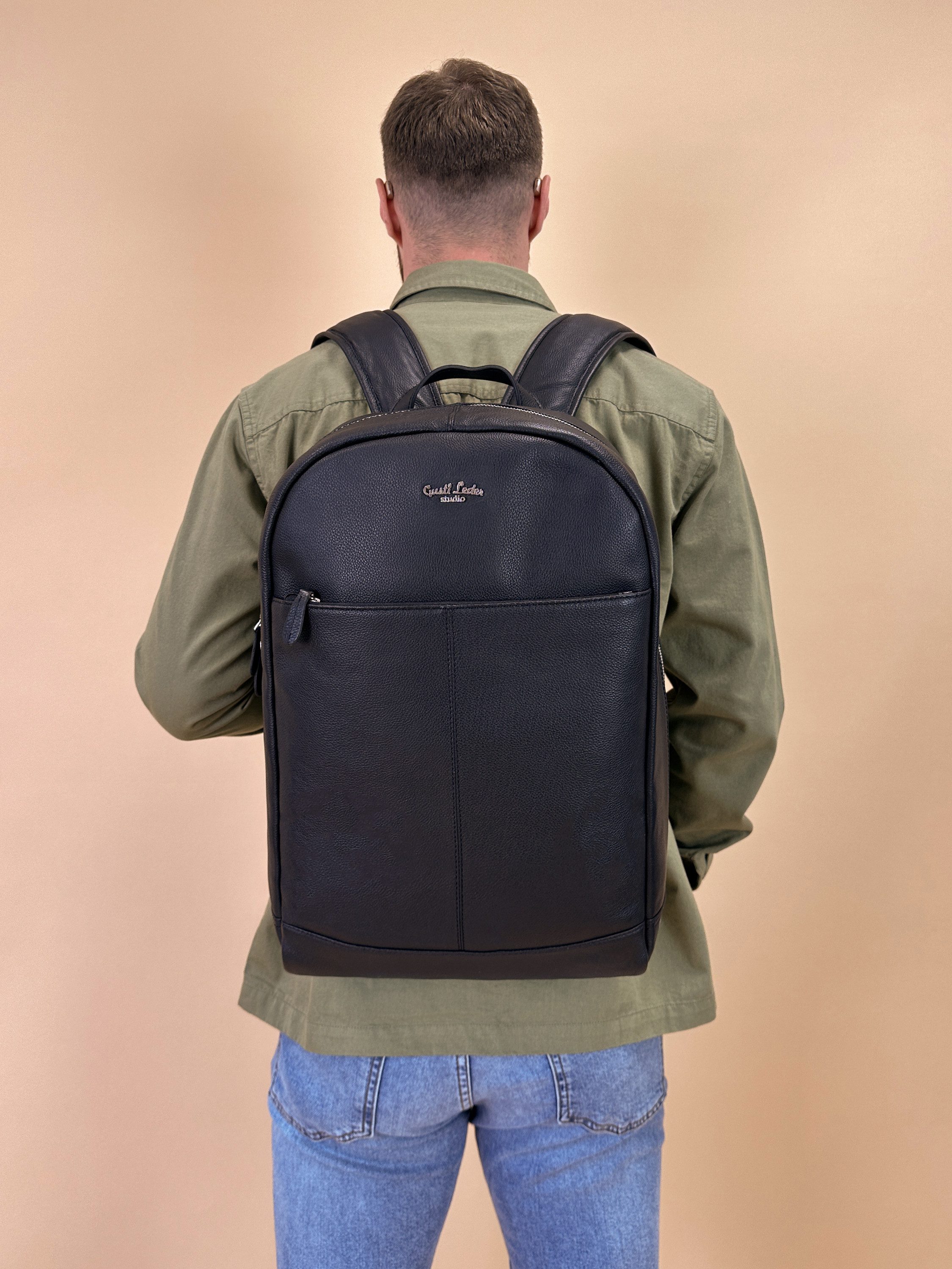 Gusti Leder Rucksack Gusti Leder Rucksack Larisa (1-tlg), Rucksack Cityrucksack Lederrucksack Damen Herren Leder Schwarz