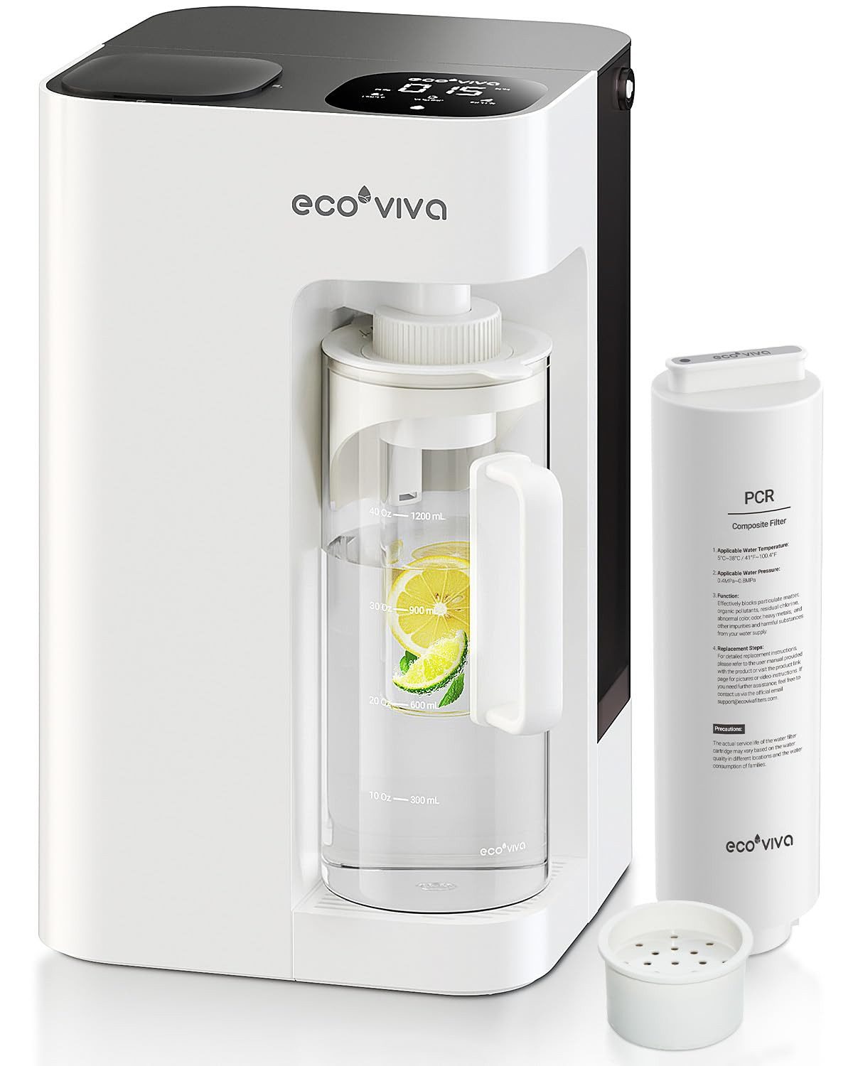 Ecoviva Wasserfilter WP-RO-MATE3 Auftisch Osmoseanlage Trinkwasser, Umkehrosmoseanlage, Zubehör für MATE3 PCR Filterkartusche, 8-stufige Filtration, Echtzeit-TDS-Monitor, 3:1 Rein zu Abfluss