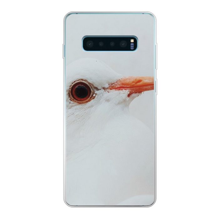 MuchoWow Handyhülle Nahaufnahme einer weißen Taube Phone Case Handyhülle Samsung Galaxy S10+ Silikon Schutzhülle