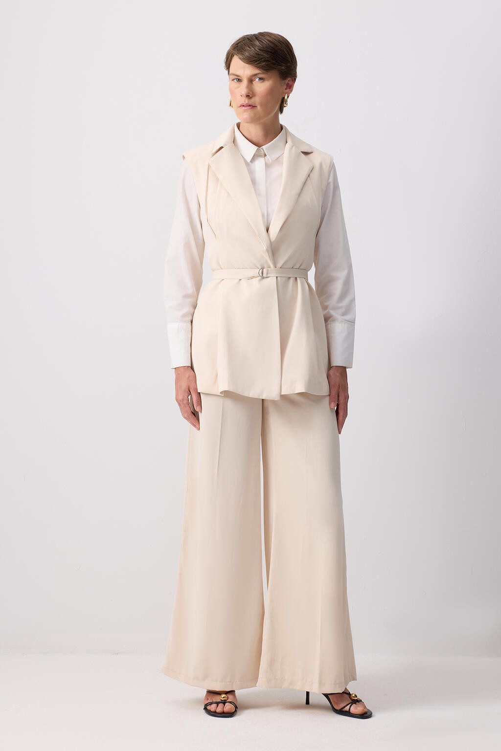 touche prive Fleeceweste Zweireihiges Weste-Hosen-Set mit Falten