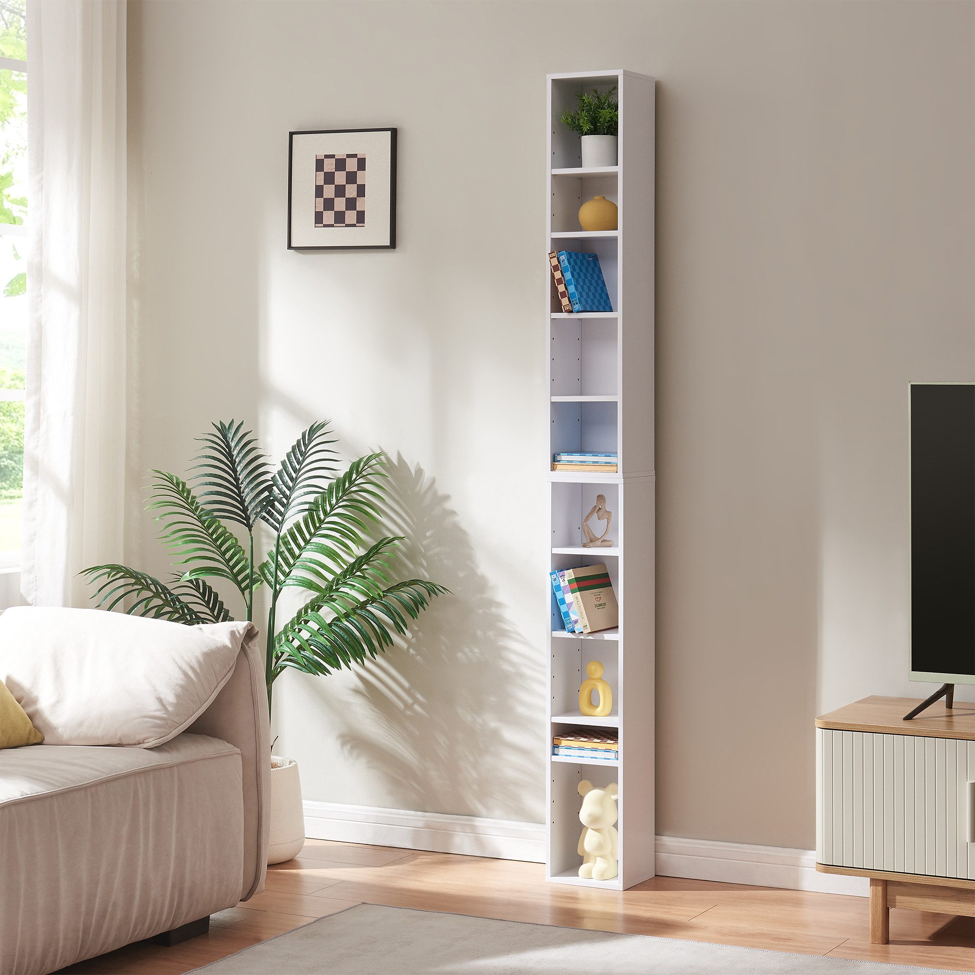 en.casa CD-Regal, »Tynset« 187x20x17 cm mit 10 Fächern Weiß