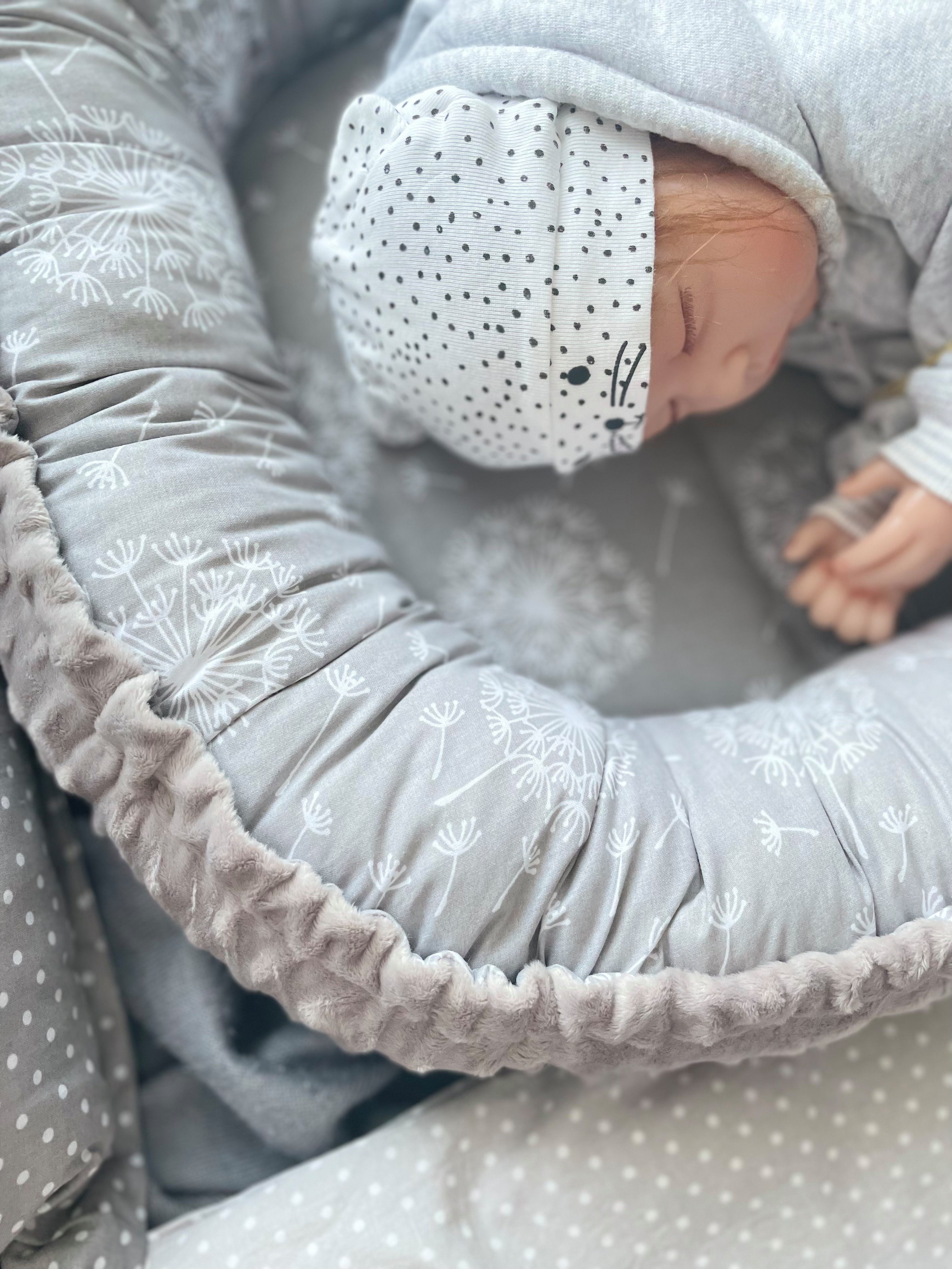 Loolay Bettnestchen MINKY/ Baumwolle BABYNEST Babykokon Geschenk Babyaustattung SET, (MUSTER: PUSTELBLUME Grau/ MINKY grau; SOLO oder im SETS, 1-tlg., Neugeborene Nestchen, Babynestchen, Reisebett von LOOLAY), LOOLAY® - 100% Europäische Stoffe und Kleinserien-Nähen!