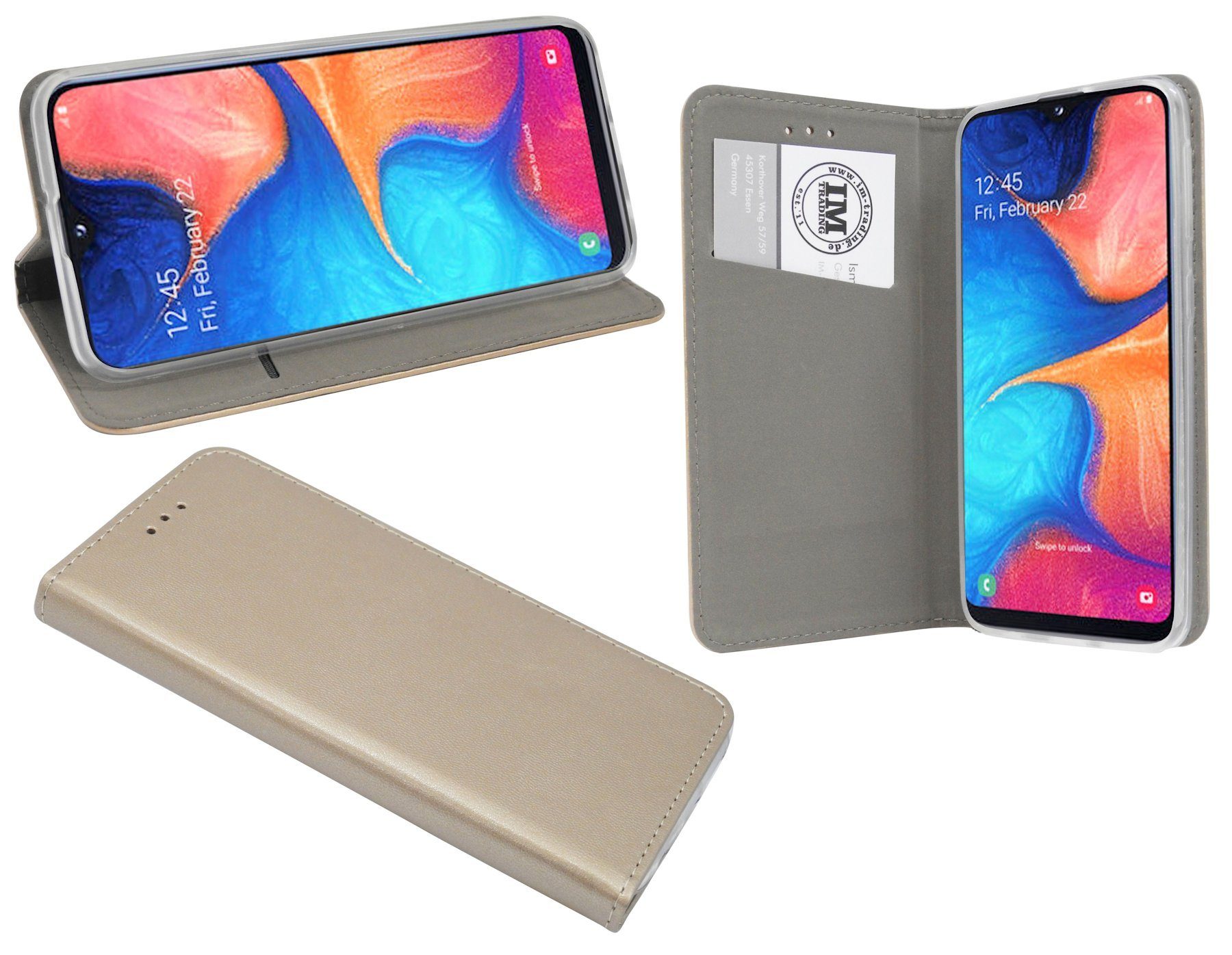 cofi1453 Handytasche Buch Tasche "Smart" GALAXY Brieftasche Handy mit SAMSUNG Etui Kartenfach A20e Hülle Gold kompatibel mit Standfunktion, Schutzhülle