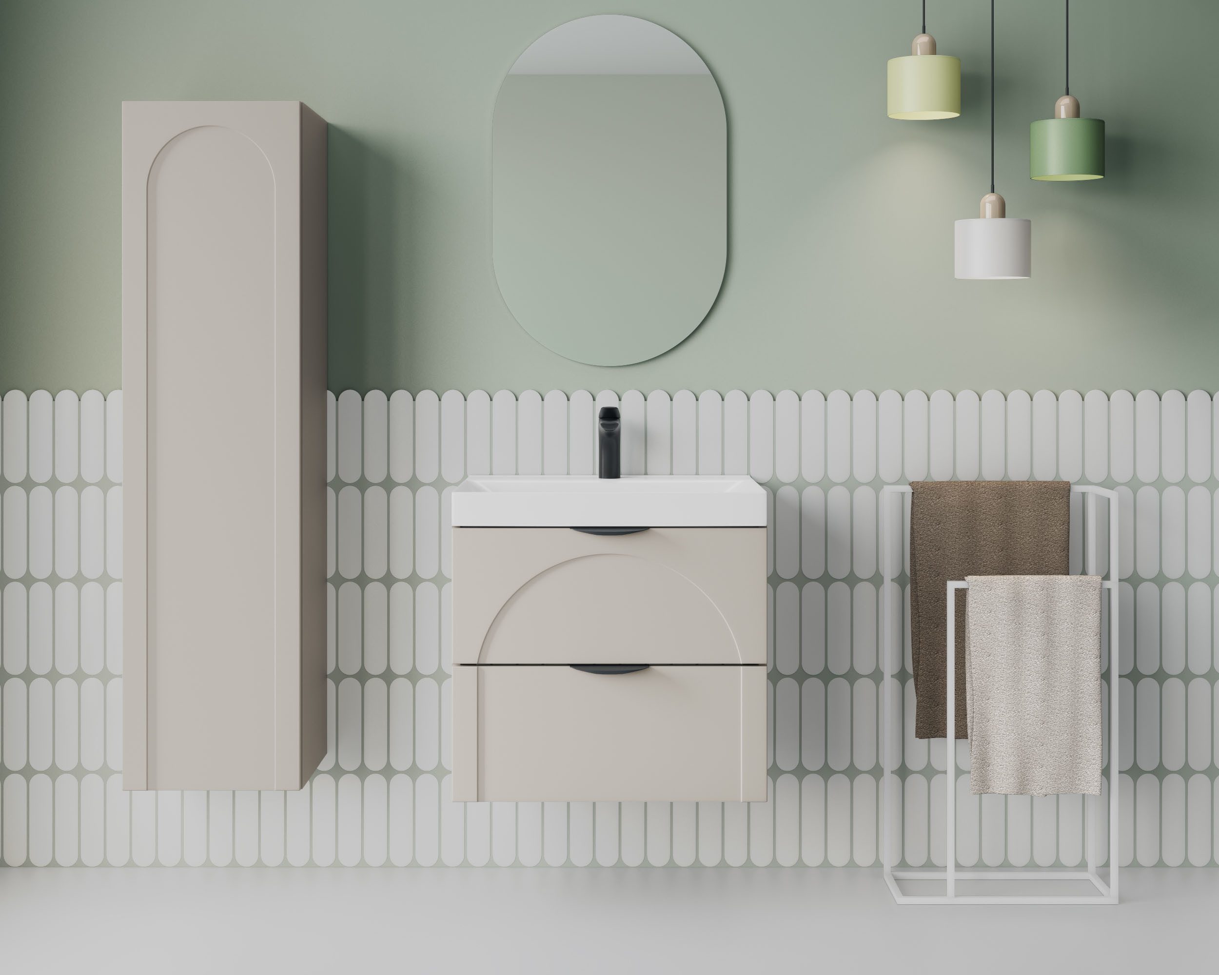 welltime Waschtisch FLOW CIRCLE mit Waschbecken, Breite 60 oder 80cm, modernes Design, Schrank mit 2 Schubladen, Soft-Close-Function, in 2 Breiten erhältlich