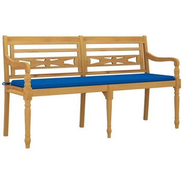 furnicato Gartenbank Batavia-Bank mit Königsblauem Kissen 150 cm Massivholz Teak