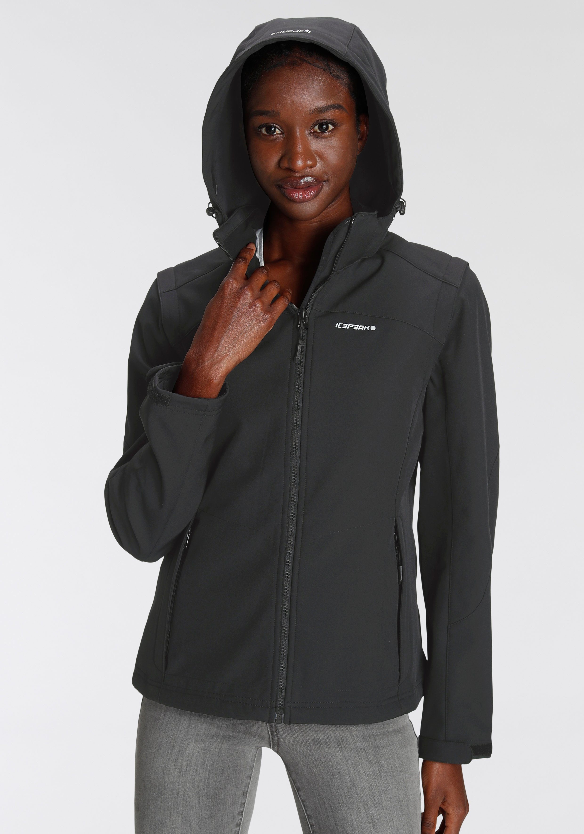 Trocknend & ICEPEAK schnell POIPU Softshelljacke Icepeak Wasserabweisend & Wärmend schwarz