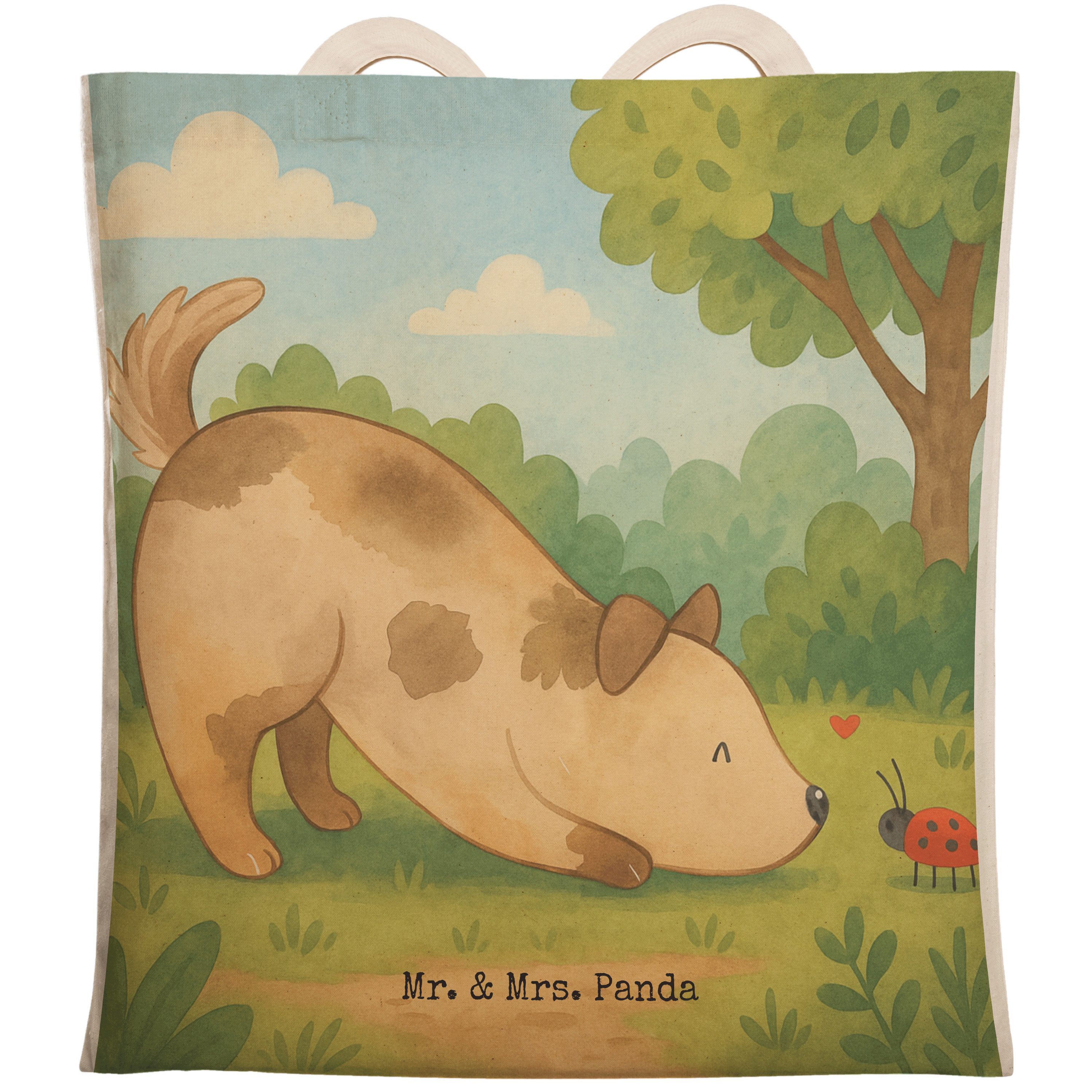 Mr. & Mrs. Panda Tragetasche Hund Marienkäfer Design, Einkaufstasche, Weiß, Hunde, taschen shopper (Packung), Shoppingbag Hundeliebe Sprüche