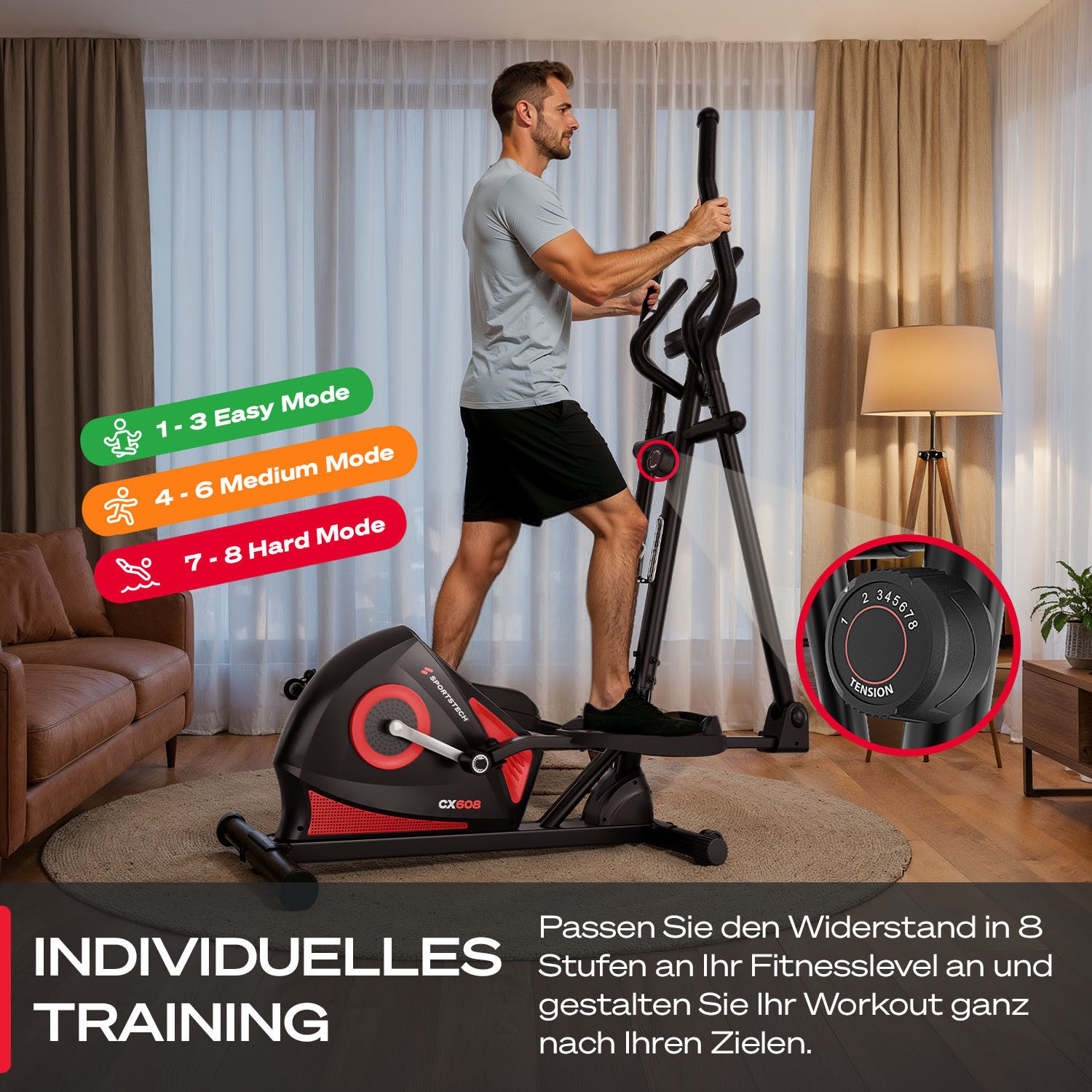 Sportstech Crosstrainer CX608, 8 Widerstandsstufen, LCD- Display, 10kg Schwungmasse, max. 120kg