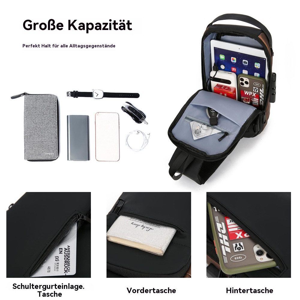 Blusmart Umhängetasche Brusttasche Sling Bag mit USB-Ladeanschluss (Passwortschutz Crossbody Bag, Wasserdicht), Für Reisen Wandern mehrere Taschen Sling Daypack – Bild 5 von 5