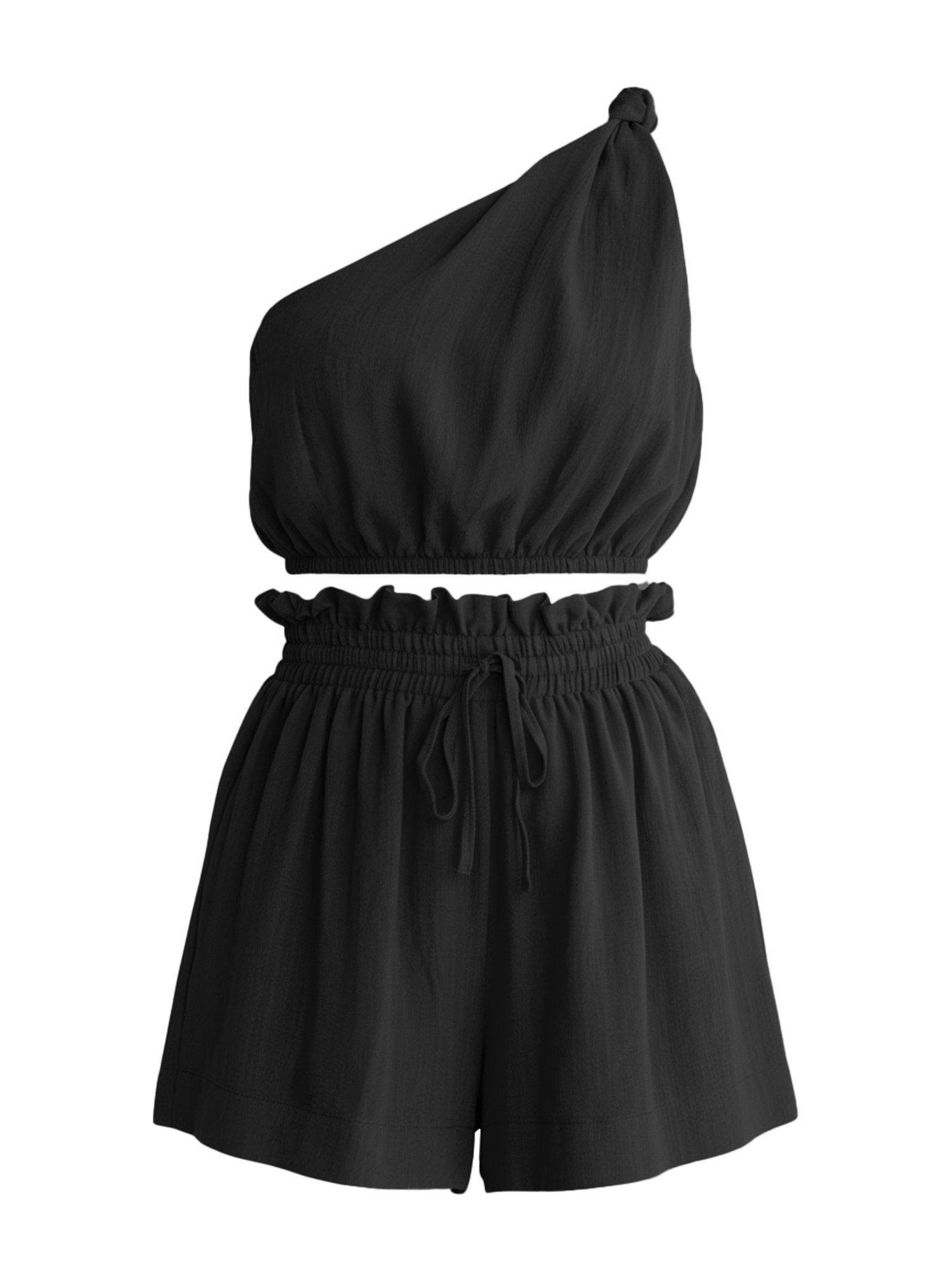 Imily Bela Hausanzug Damen 2-teiliges Sommer Set (Set, 2 tlg., One-Shoulder Crop Top + Shorts) One-Shoulder – Bild 5 von 5
