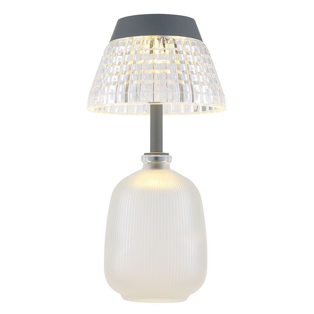 GLOBO LIGHTING Außen-Tischleuchte, Leuchtmittel nicht inklusive, Warmweiß, Solarleuchte Tischlampe Tischleuchte Gartenlampe Akku Glas satiniert