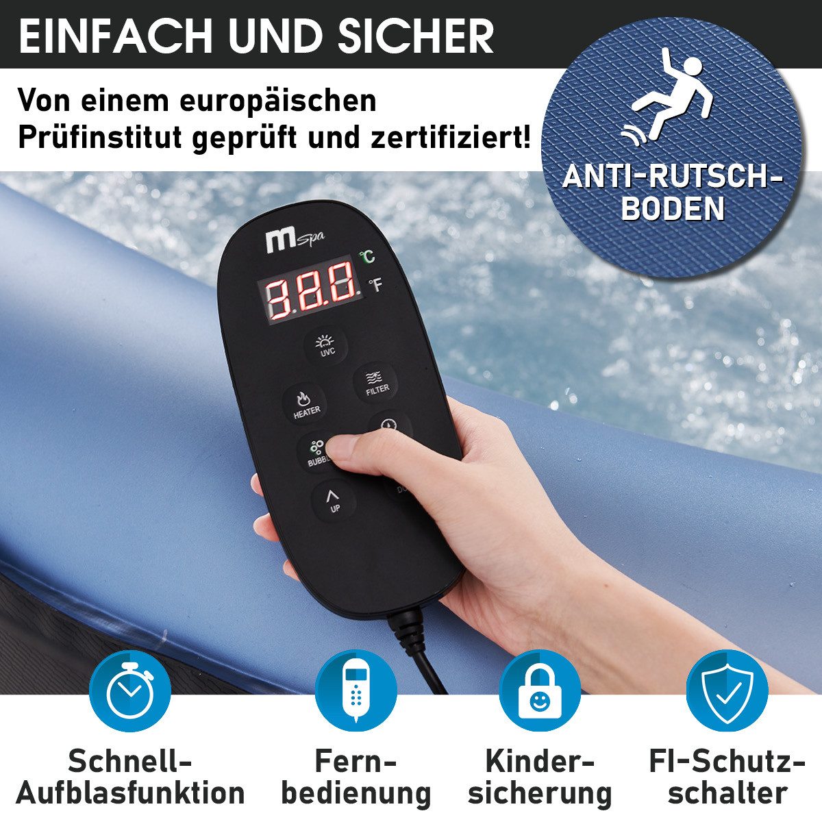 BRAST Whirlpool aufblasbar MSpa Bergen für 4-8 Personen, viele Größen Ø180-224cm, aufblasbares Aufstellbecken, (In- Outdoor Pool, Ganzjähriger Einsatz, 138 Massagedüsen), Stromsparend inkl. Energiespar-Timer