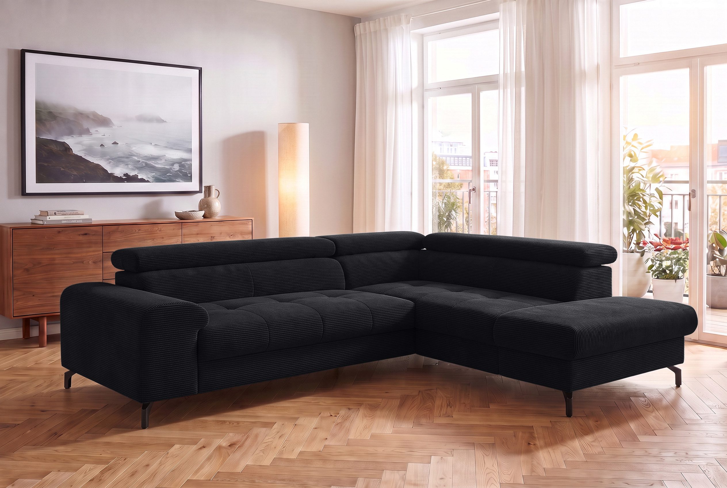COTTA Ecksofa Aura L-Form, B: 260 cm, inkl. Schlaffunktion, auch in Cord, Kopfteile, extra Bettkasten, Fußhöhe 12cm, Liegefläche 176x123cm