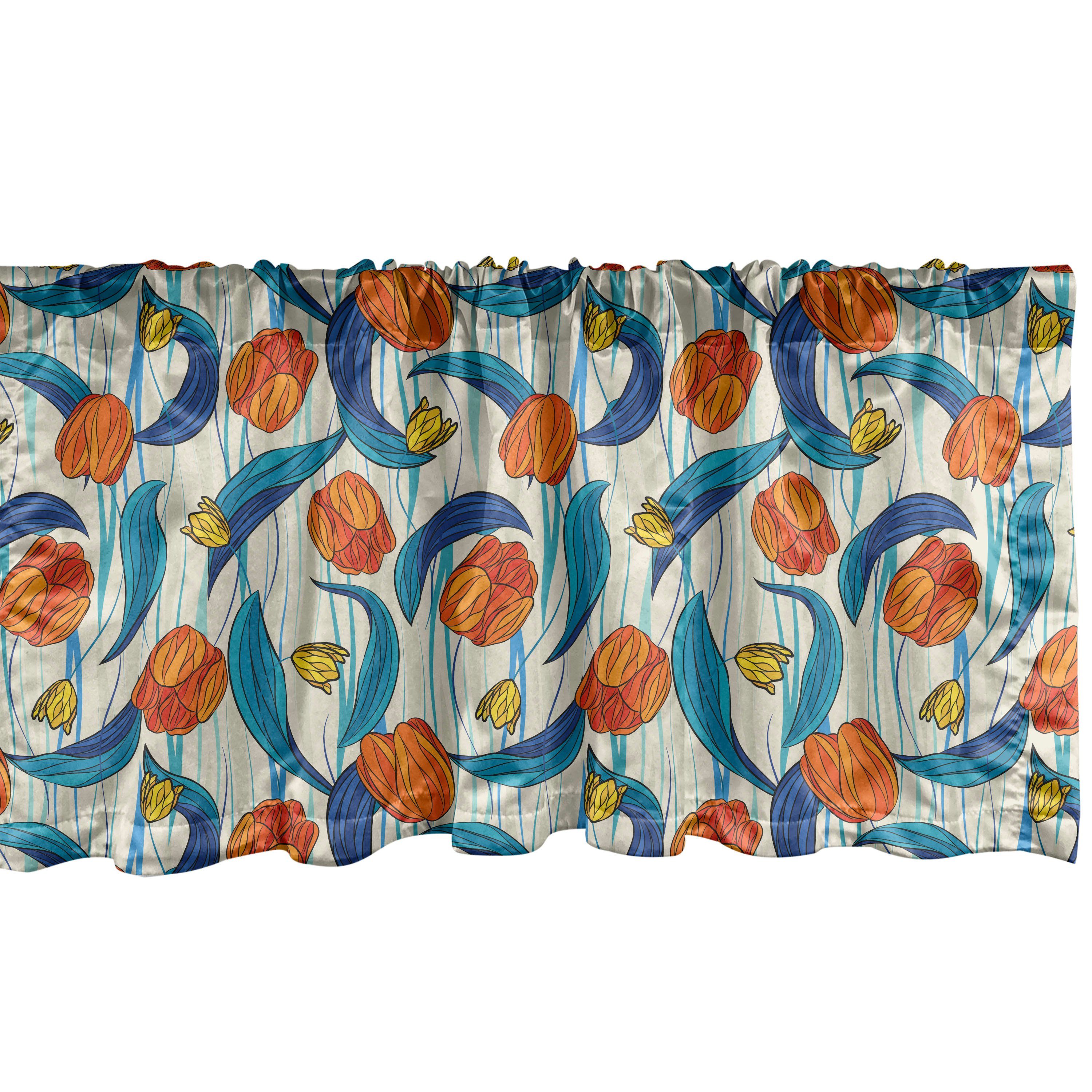 Scheibengardine Vorhang Volant für Küche Schlafzimmer Dekor mit Stangentasche, Abakuhaus, Microfaser, Tulpe Flowers on Waves