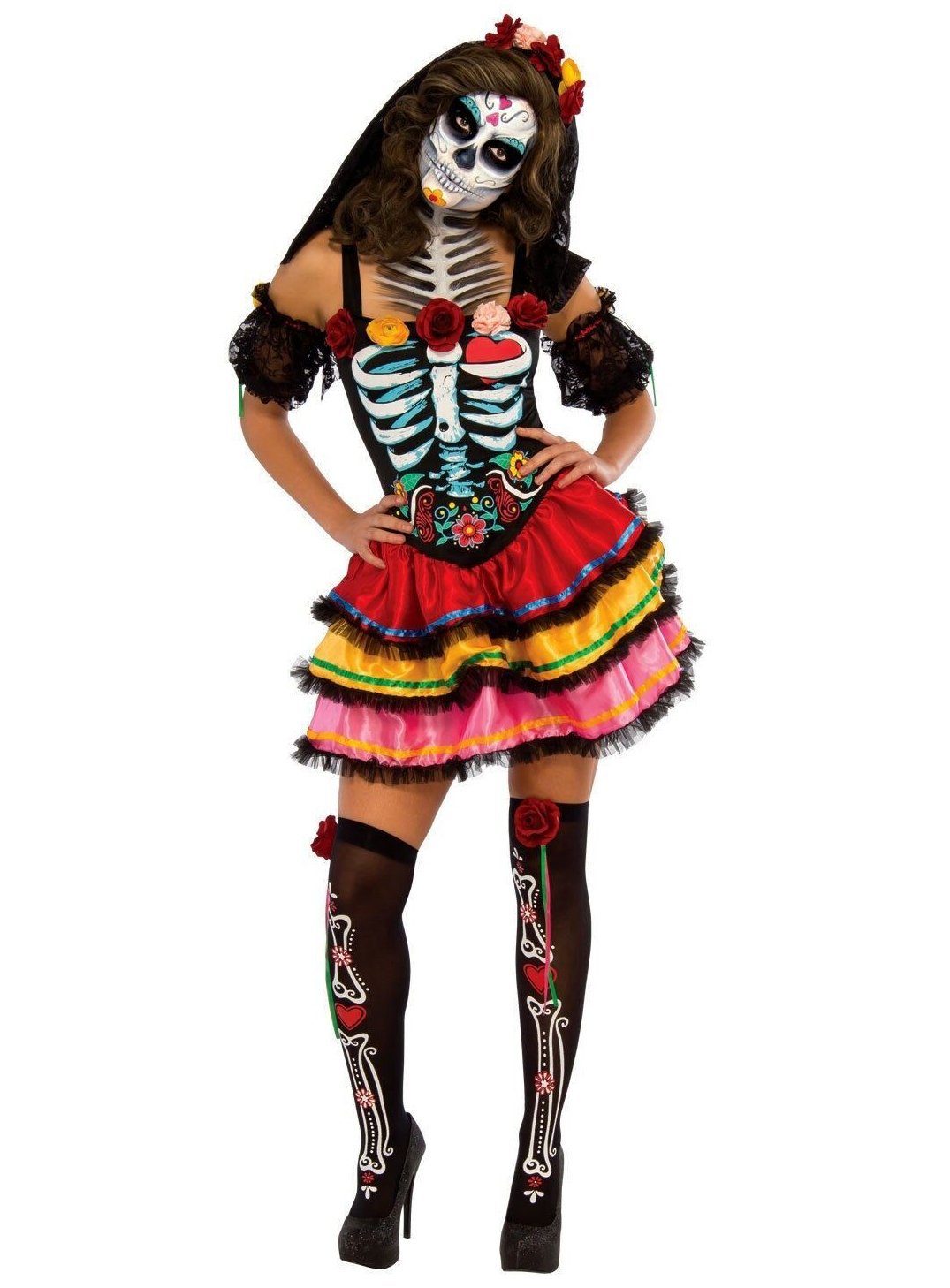 Rubie´s Kostüm Skelett Día de los Muertos Halloween Kostüm Damen, Farbenprä günstig online kaufen