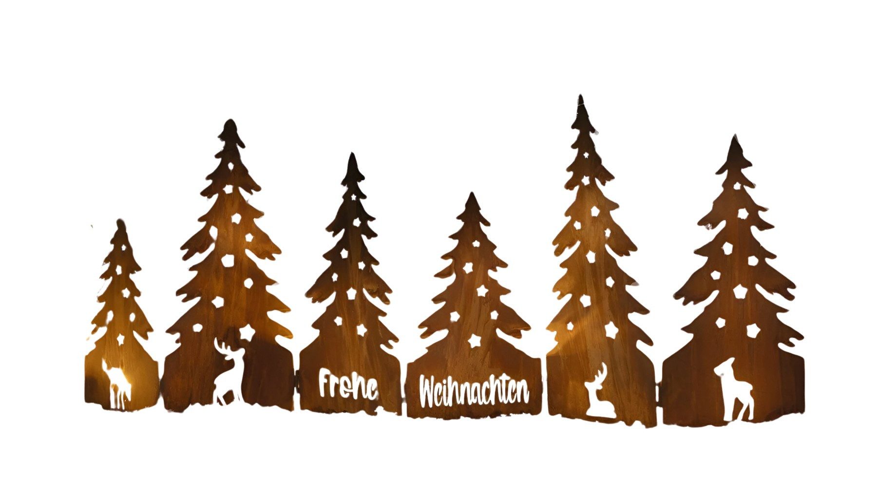 Dekoleidenschaft Dekofigur Winterwald "Frohe Weihnachten" aus Metall mit Echtrost, 79x30 cm, Metalldeko, Rostdeko, Weihnachtsdeko