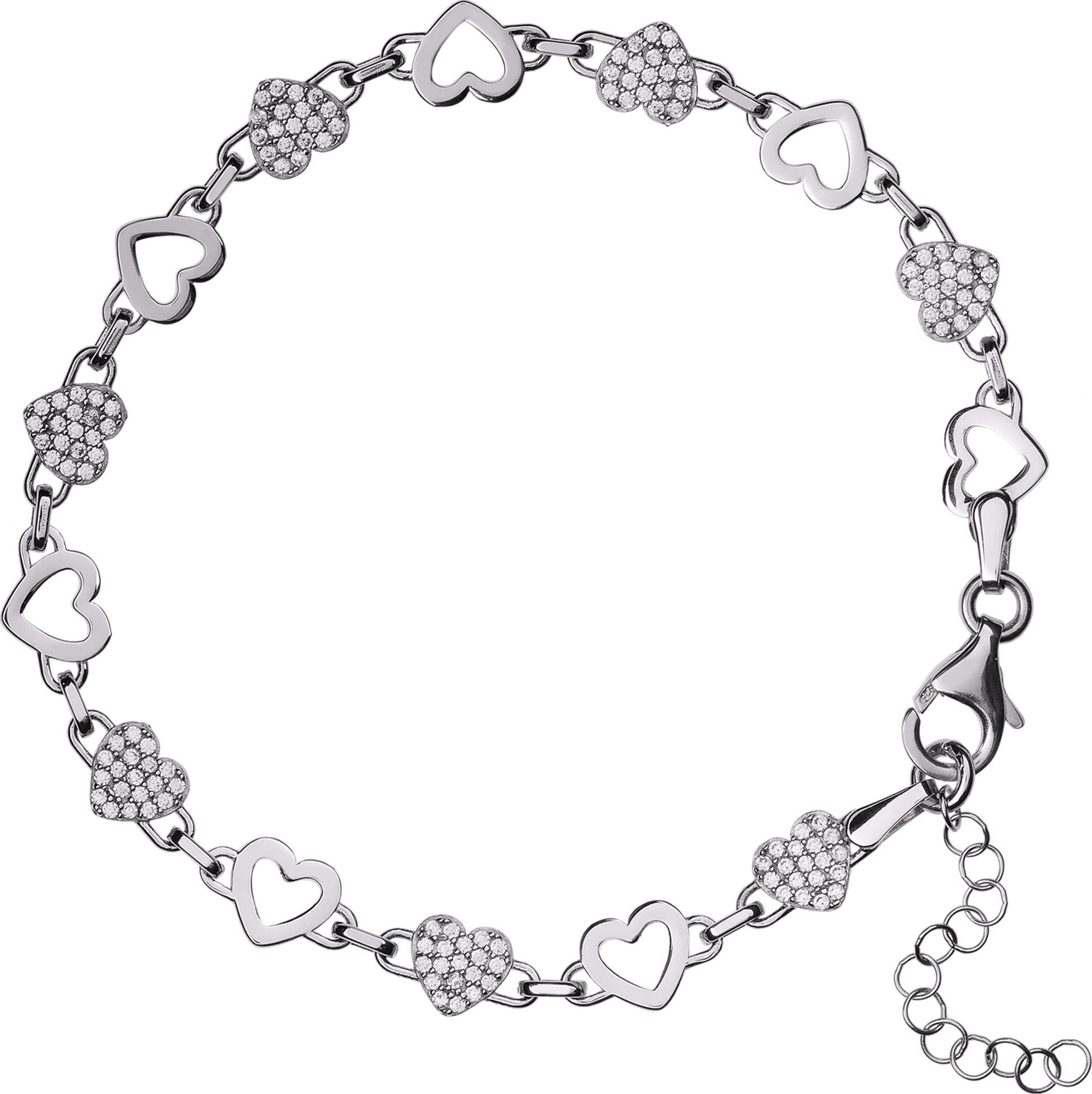 Farbe: SilberDream Silberarmband ca. Silber, (Herzen) Damen Sterling 925 21,5cm, Armband Zirkonia-Herzen Armband 19cm (Armband), Damen - SilberDream