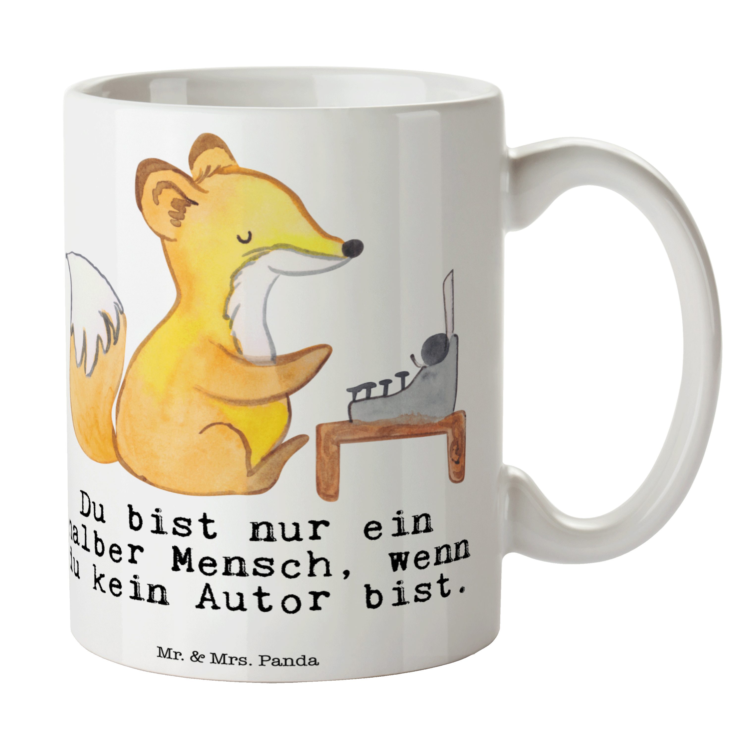 Mr. & Mrs. Panda Tasse Autor mit Herz - Weiß - Geschenk, Kaffeebecher, Firma, Porzellantasse, Keramik