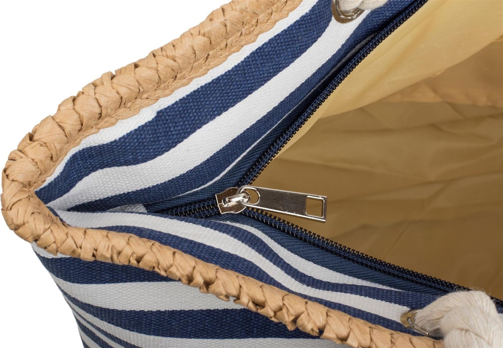 und / breiten styleBREAKER Streifen Strandtasche mit (1-tlg), Pink-Weiß Strandtasche Stern Gold